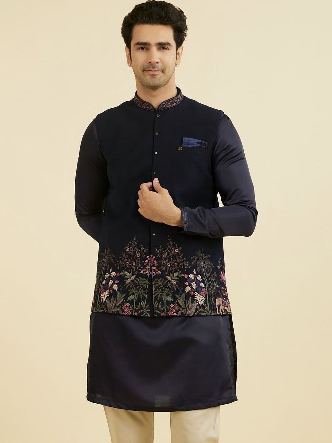 Manyavar Embroidered Mandarin Collar Nehru Jackets - view 1