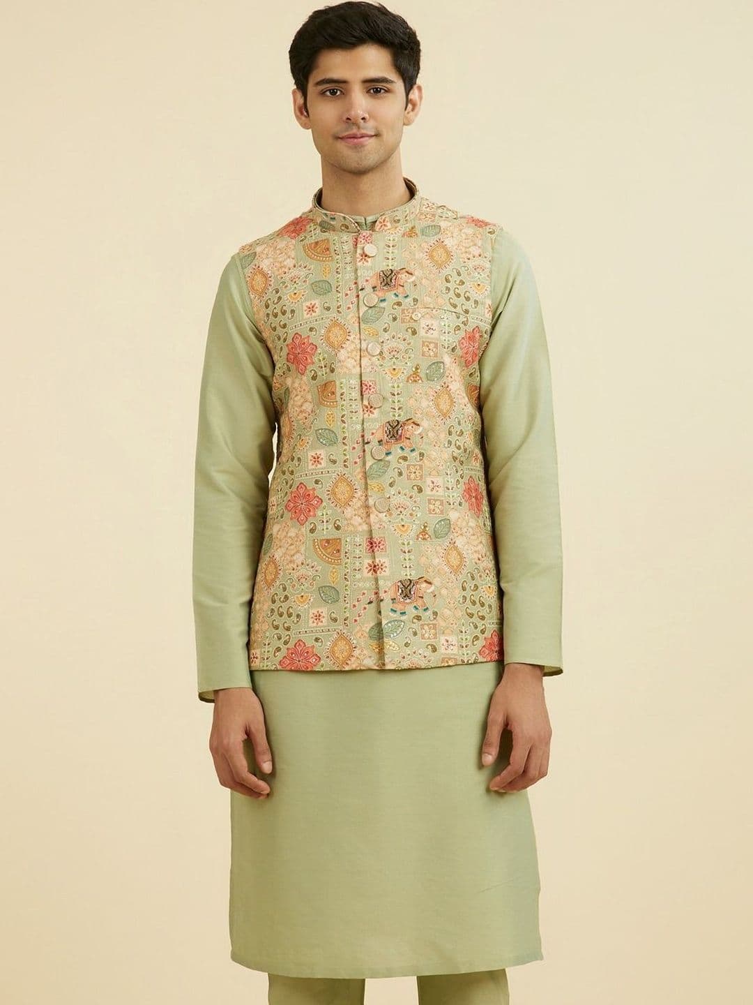 Manyavar Embroidered Mandarin Collar Nehru Jackets - view 1