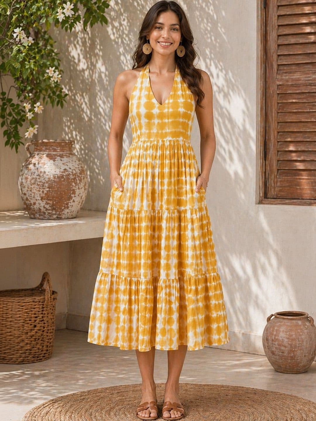 GULABiDRESS Tie and Dye Dyed Halter Neck Midi Dress - view 1