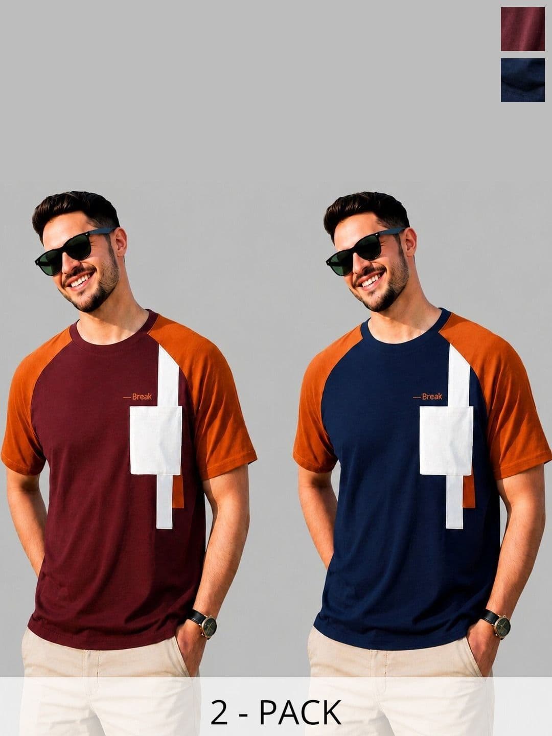 REYA Men 2 Colourblocked Pockets T-shirt - view 1