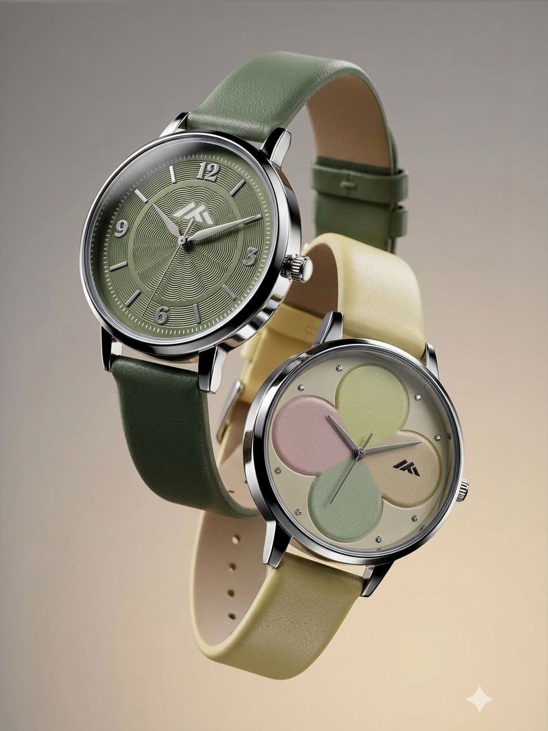 VIRAKTI Women Brass Dial & Leather Straps Analogue Watch G-17-DARK GREEN-G-35-YELLOW-COMBO VIR - view 1