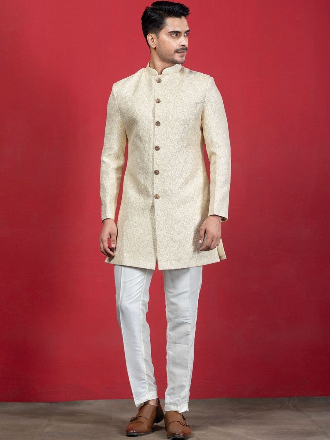 EKYAA Embroidered Mandarin Collar Sherwani - view 1