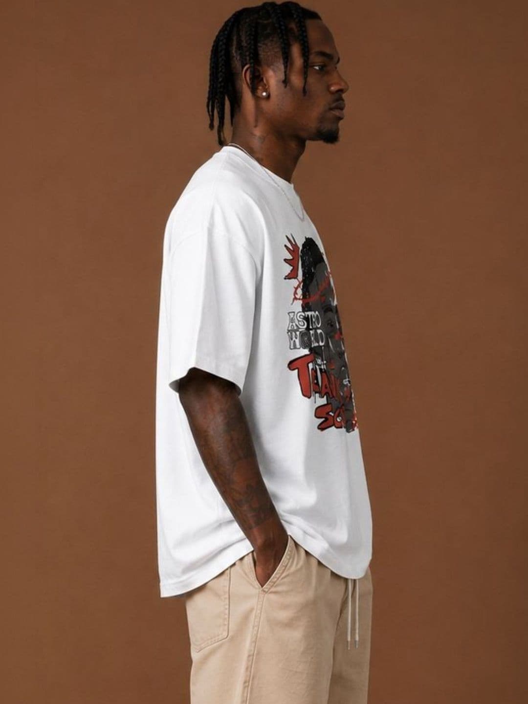 CAPTCHA Graphic Travis Scott Printed Drop-Shoulder Sleeves Pure Cotton Oversized T-shirt - view 1