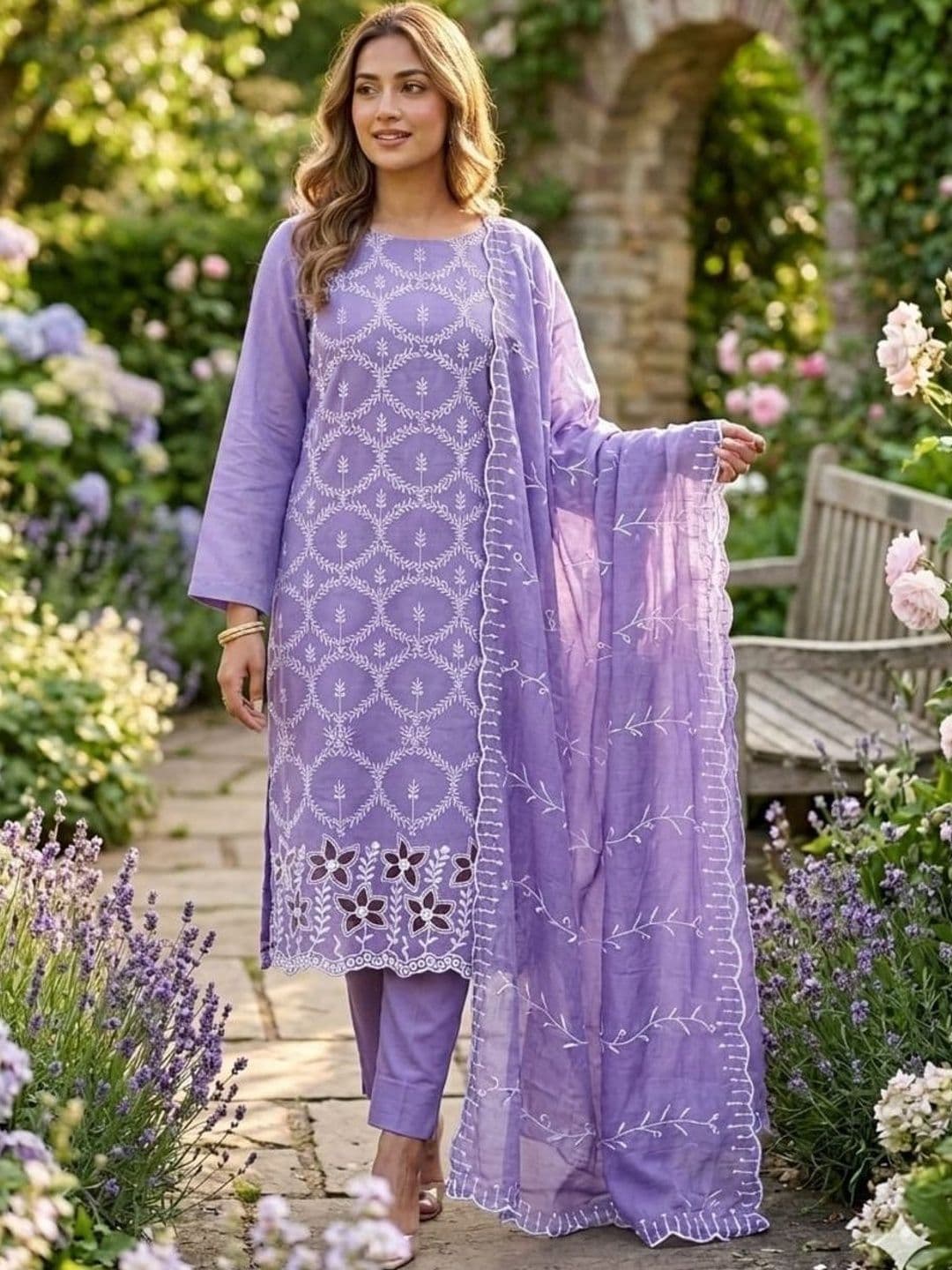 F 13 STUDIO Embroidered Pure Cotton Unstitched Dress Material - view 1