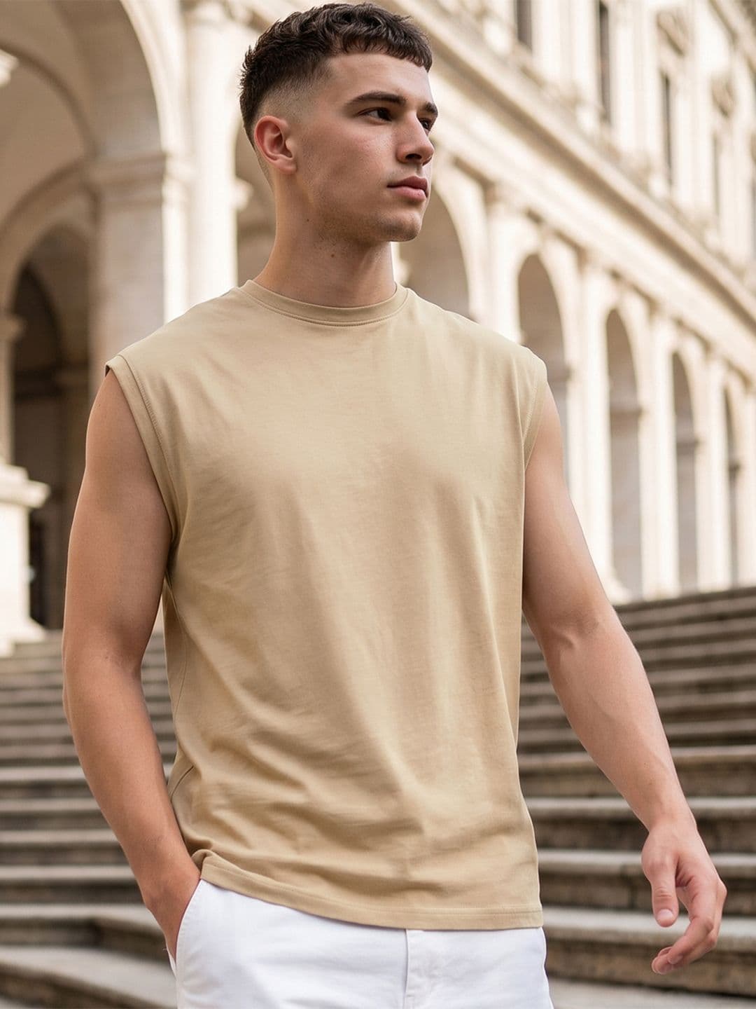 Bewakoof Boxy Fit Round Neck Sleeveless Cotton Innerwear Vests - view 1