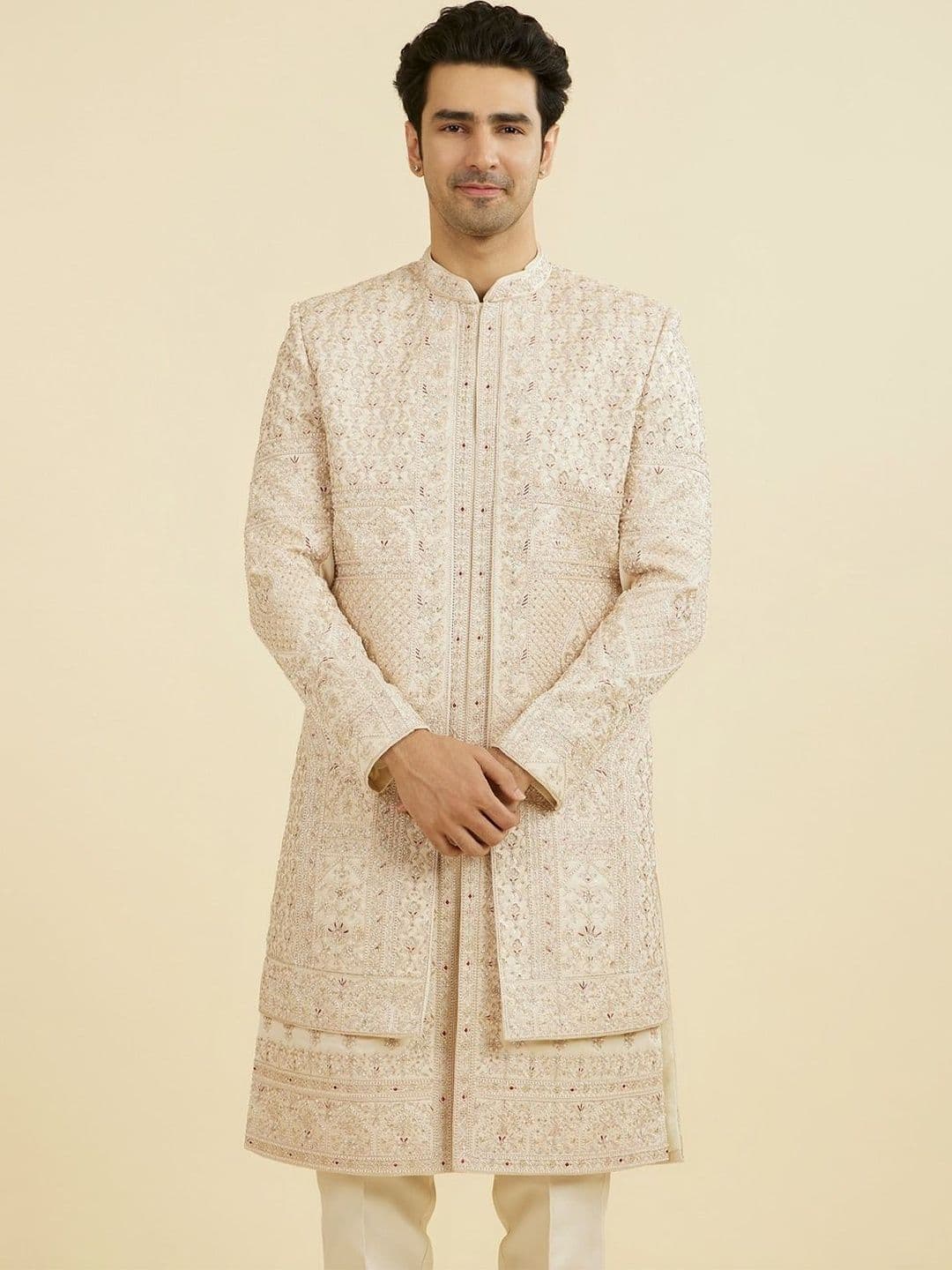 Manyavar Embroidered Mandarin Collar Sherwani - view 1