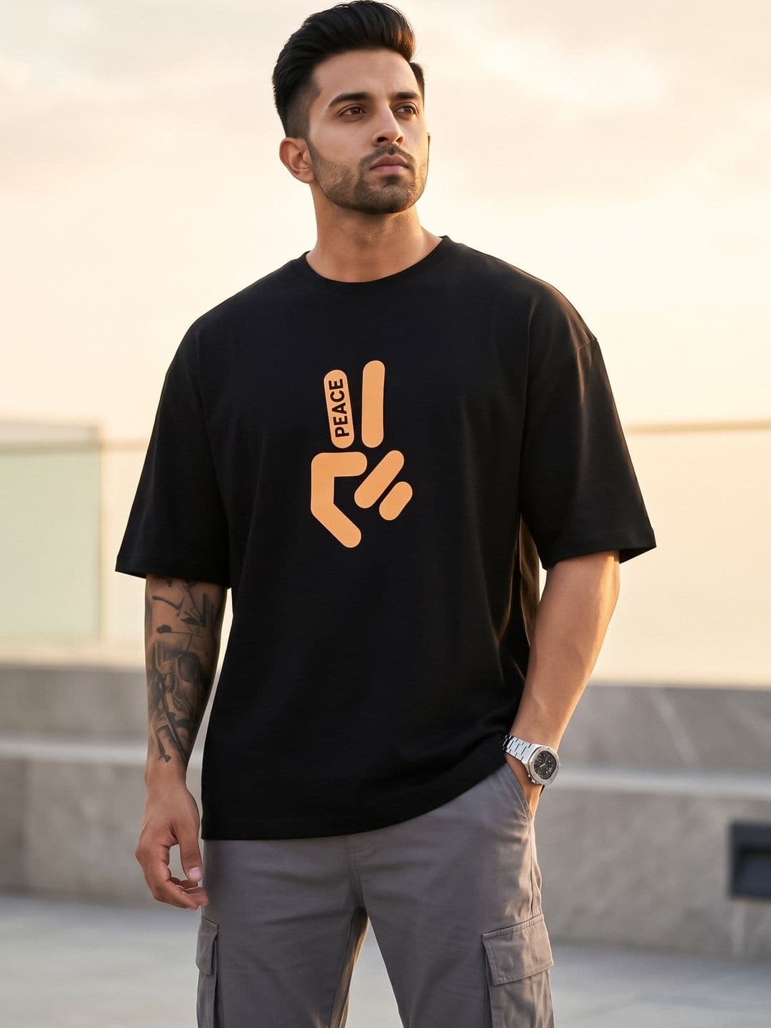 CHUGHZ Men's Oversized Typography Printed T-shirt with Drop-Shoulder Sleeves - view 1