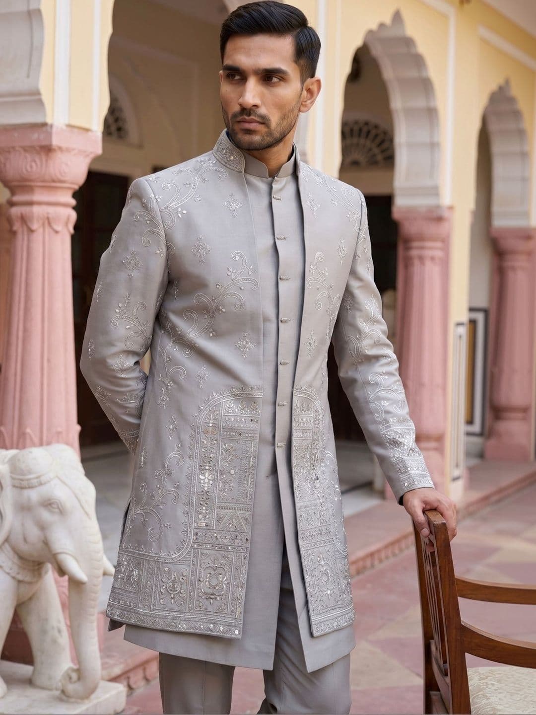 Jompers Embroidered Mandarin Collar Sherwani - view 1