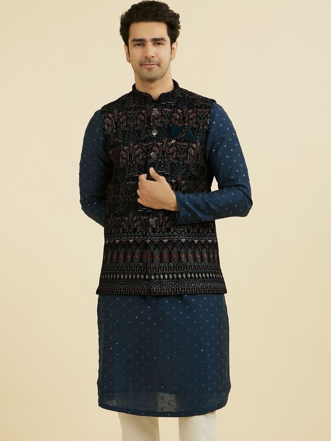 Manyavar Embroidered Mandarin Collar Nehru Jackets - view 1