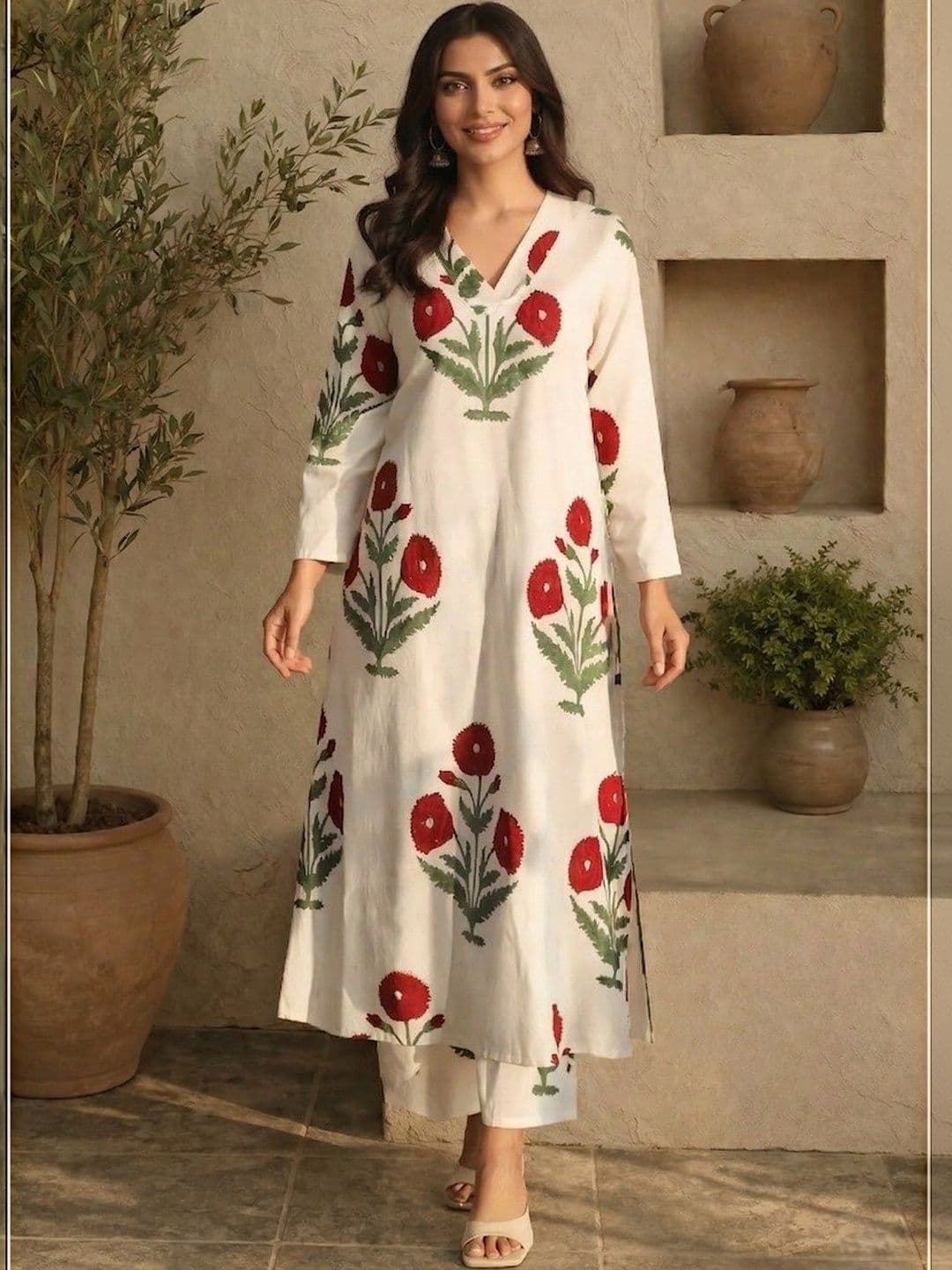 KALINI Floral Printed Tunic with Trousers - view 1