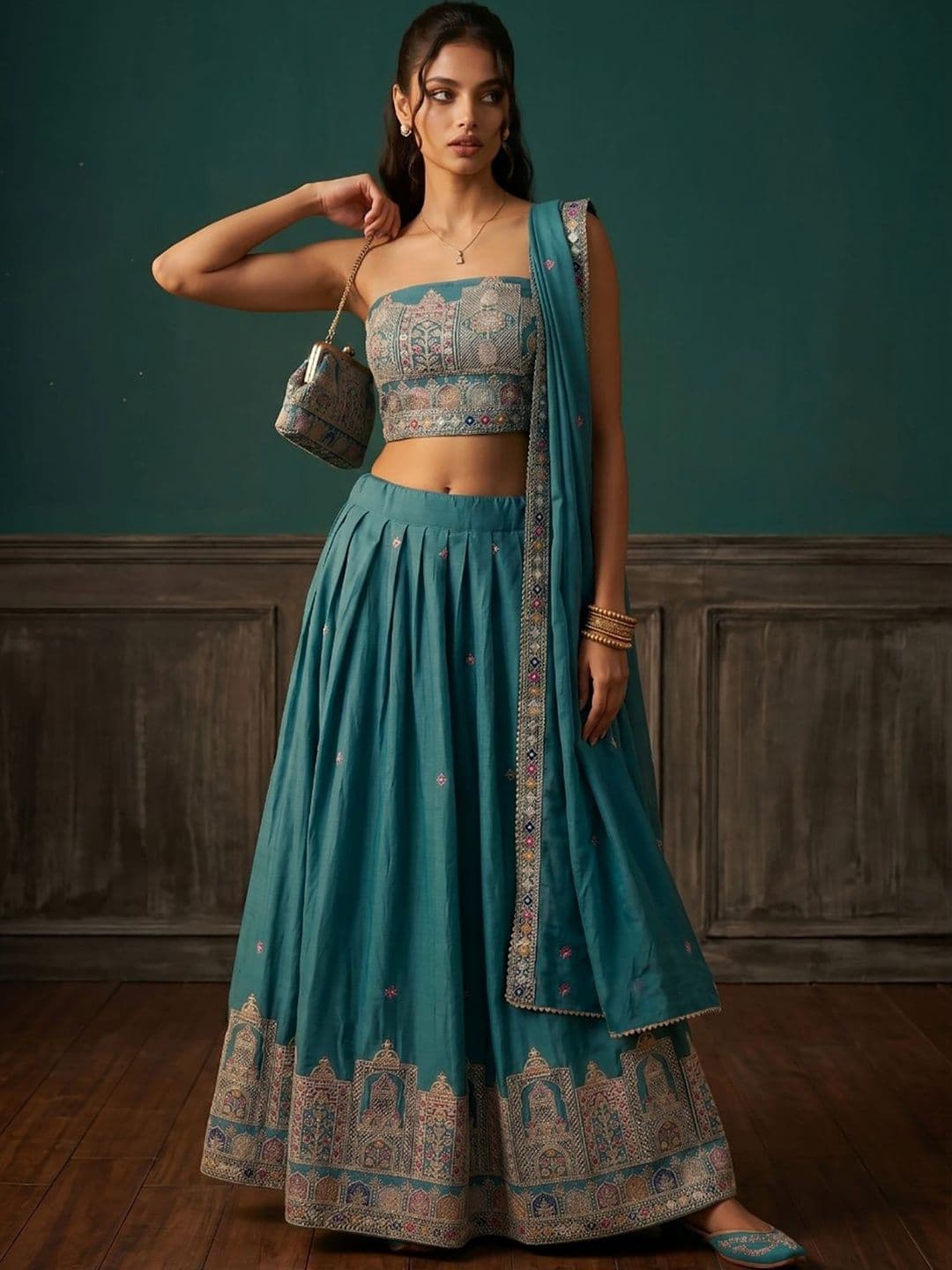 DRIP CHOWK Embroidered Thread Work Semi-Stitched Lehenga & Blouse With Dupatta - view 1