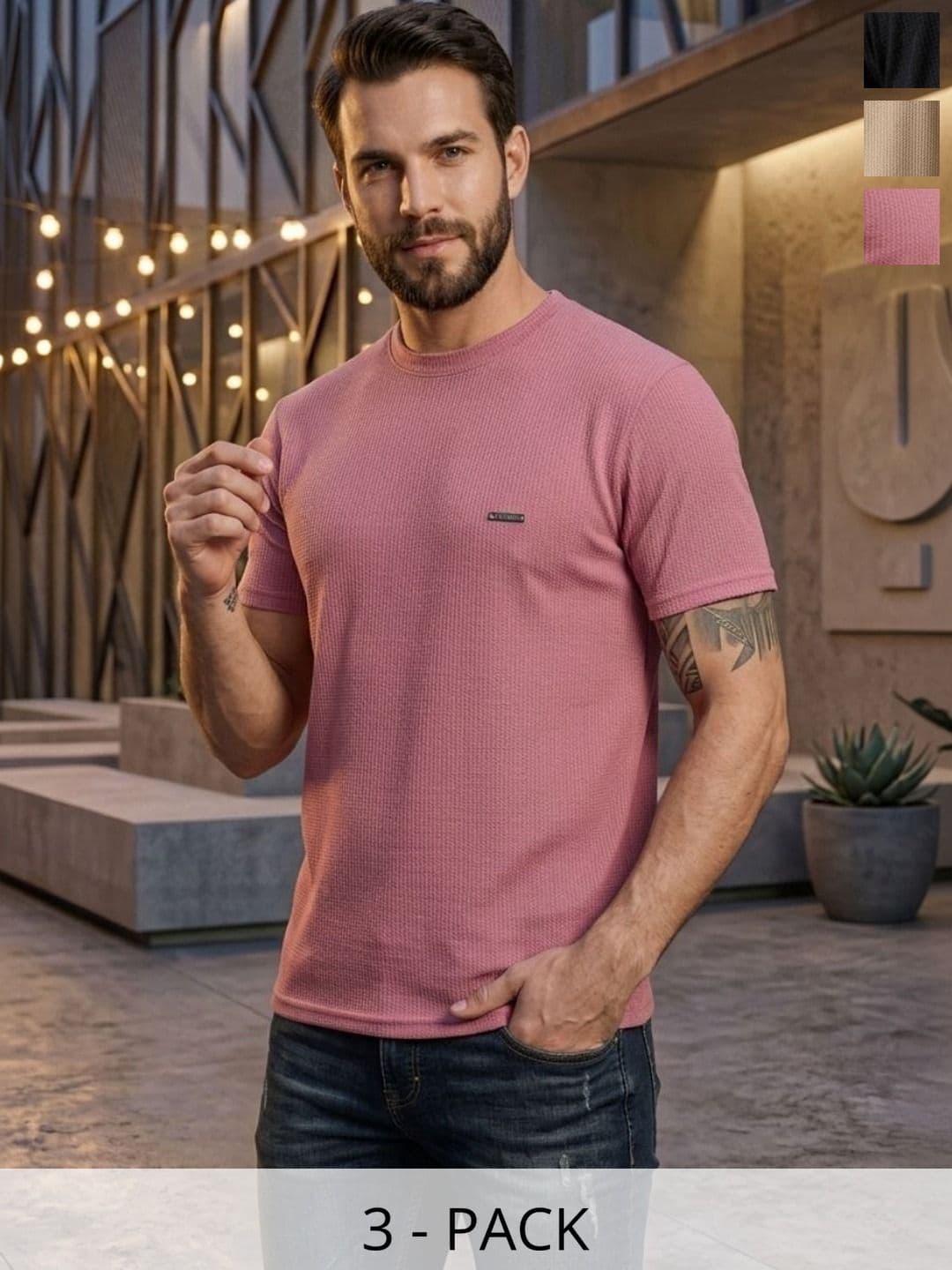 R.Code by The Roadster Life Co. Men Pack of 3 Self Design Cotton T-shirt - view 1