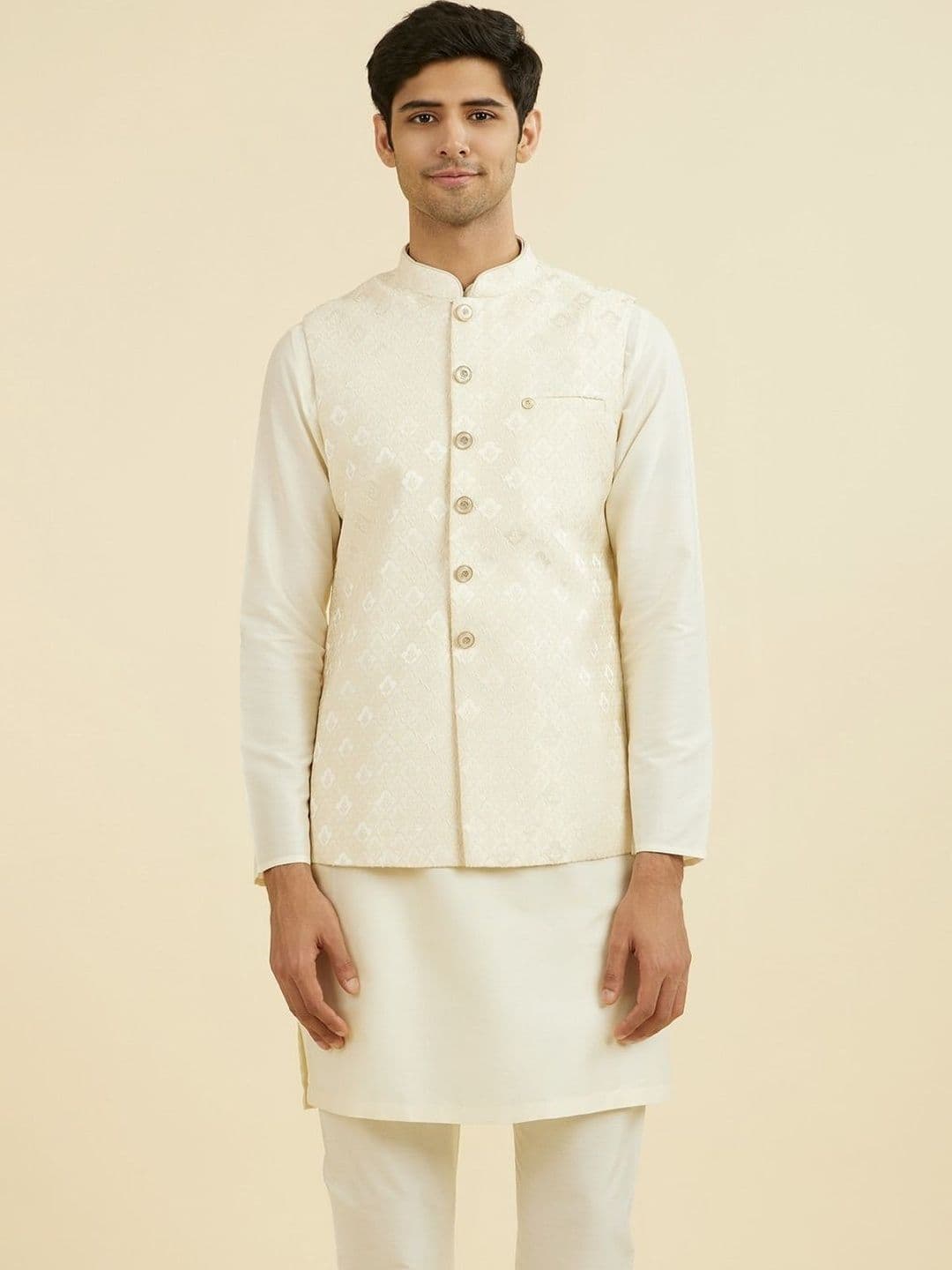 Manyavar Self Design Mandarin Collar Nehru Jackets - view 1