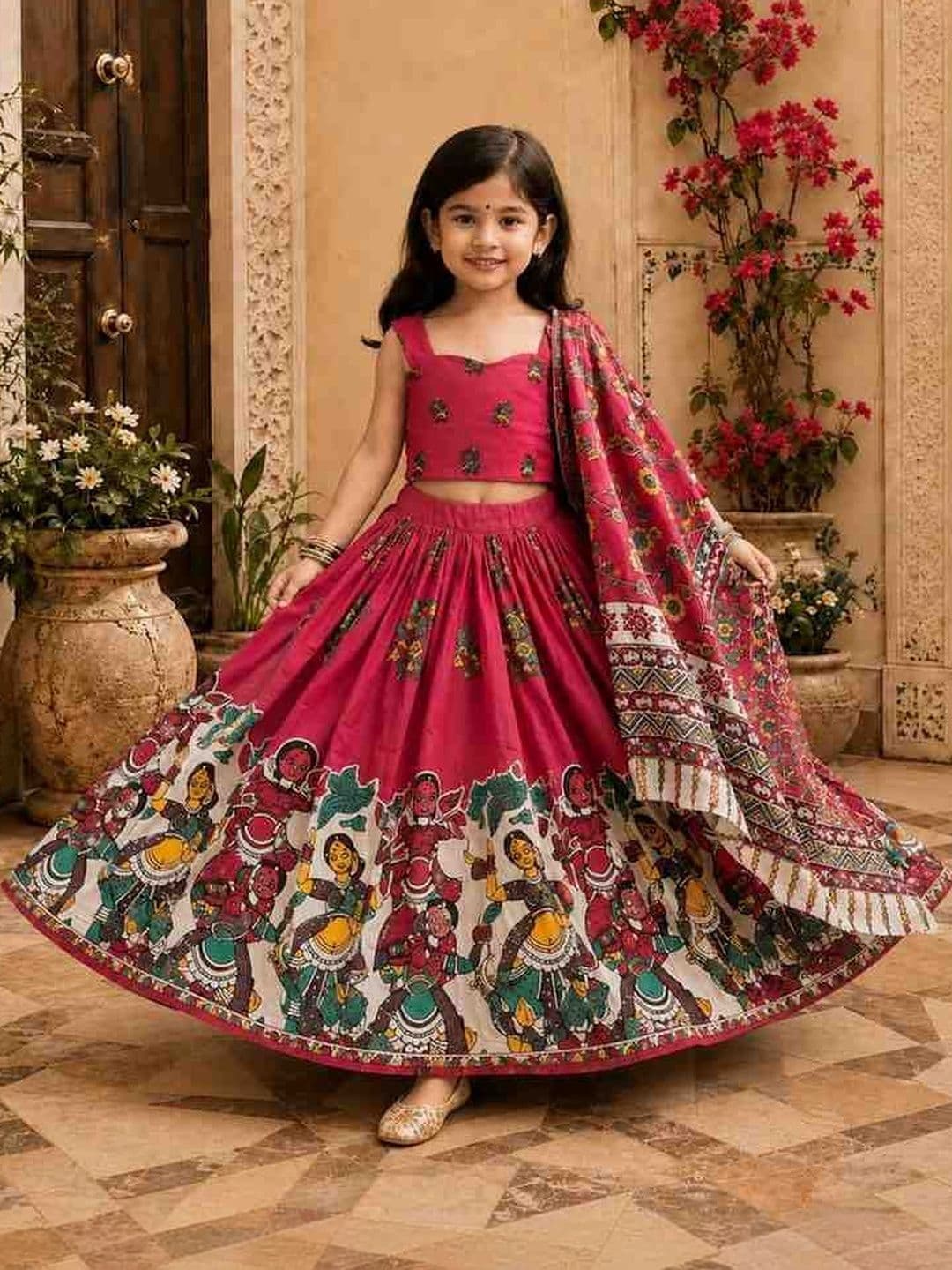 KALINI Girls Printed Tie and Dye Ready to Wear Lehenga & Blouse With Dupatta - view 1