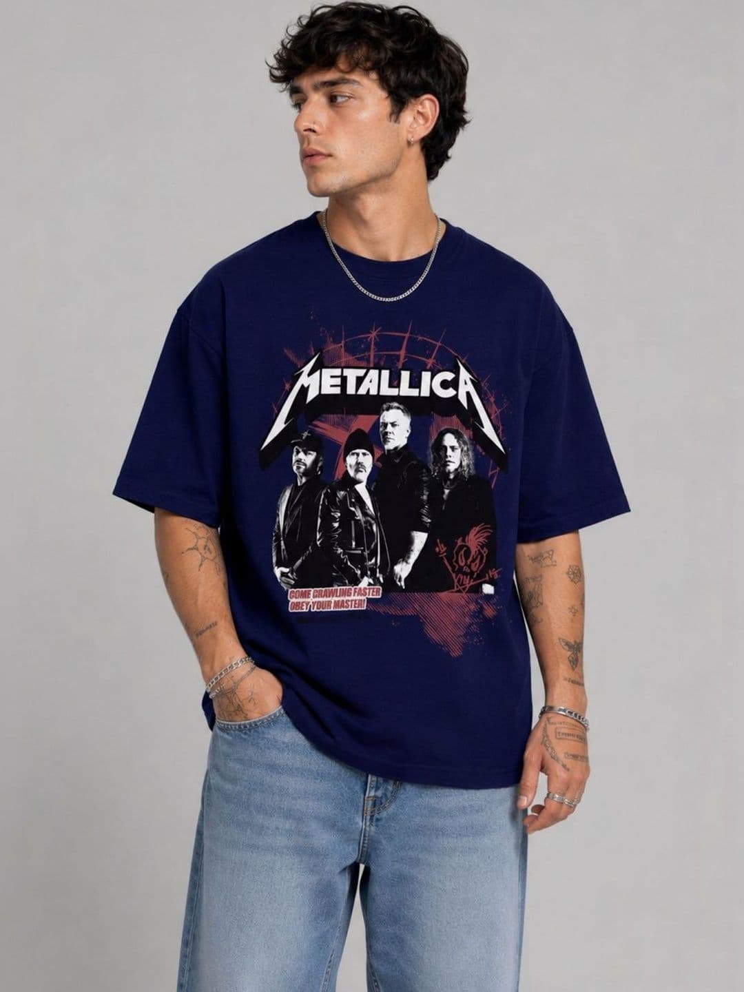 CAPTCHA Graphic Metallica Printed Drop-Shoulder Sleeves Pure Cotton Oversized T-shirt - view 1