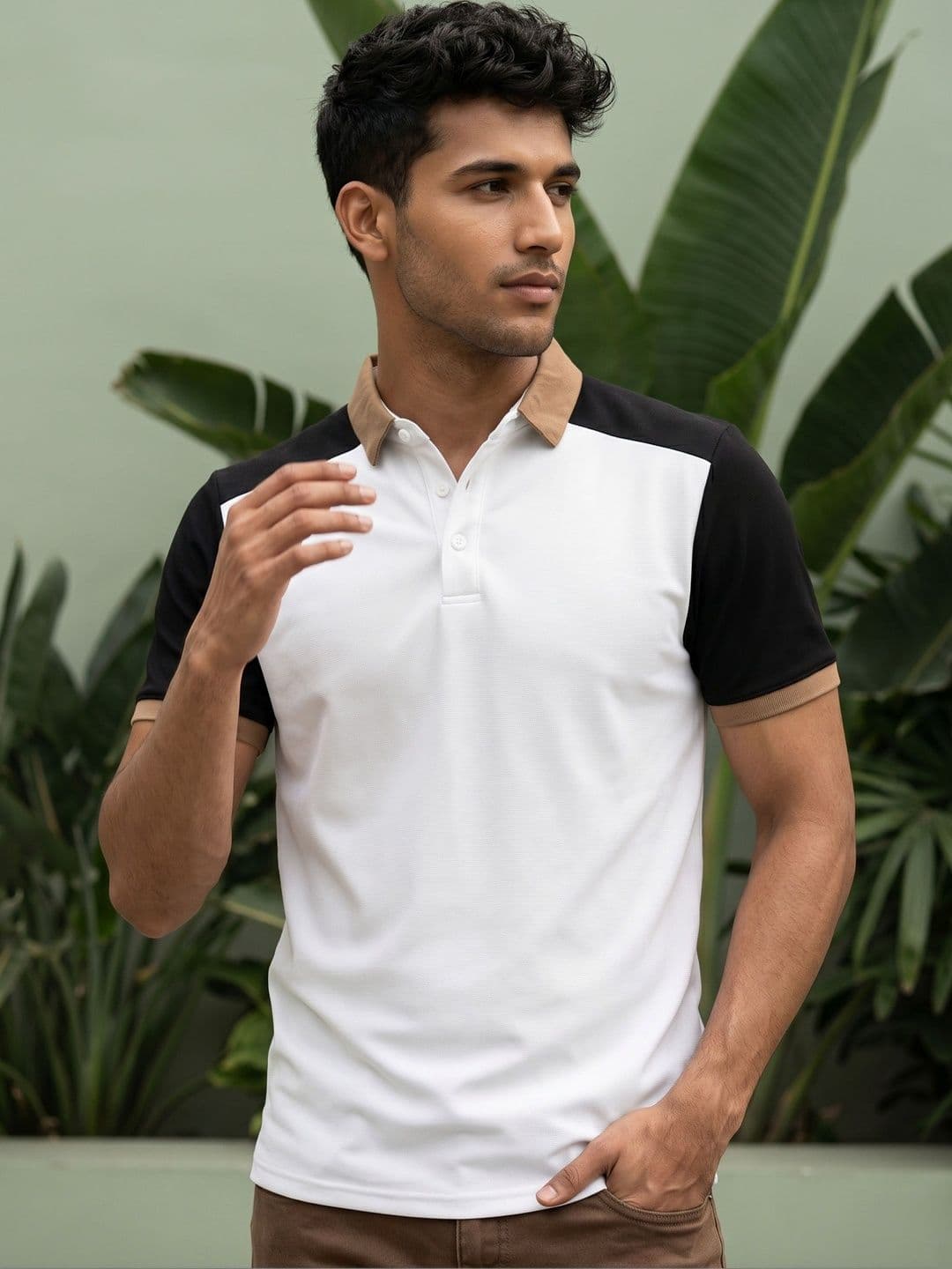 N AND J Men's Colourblocked Polo Collar Regular Fit T-shirt - view 1