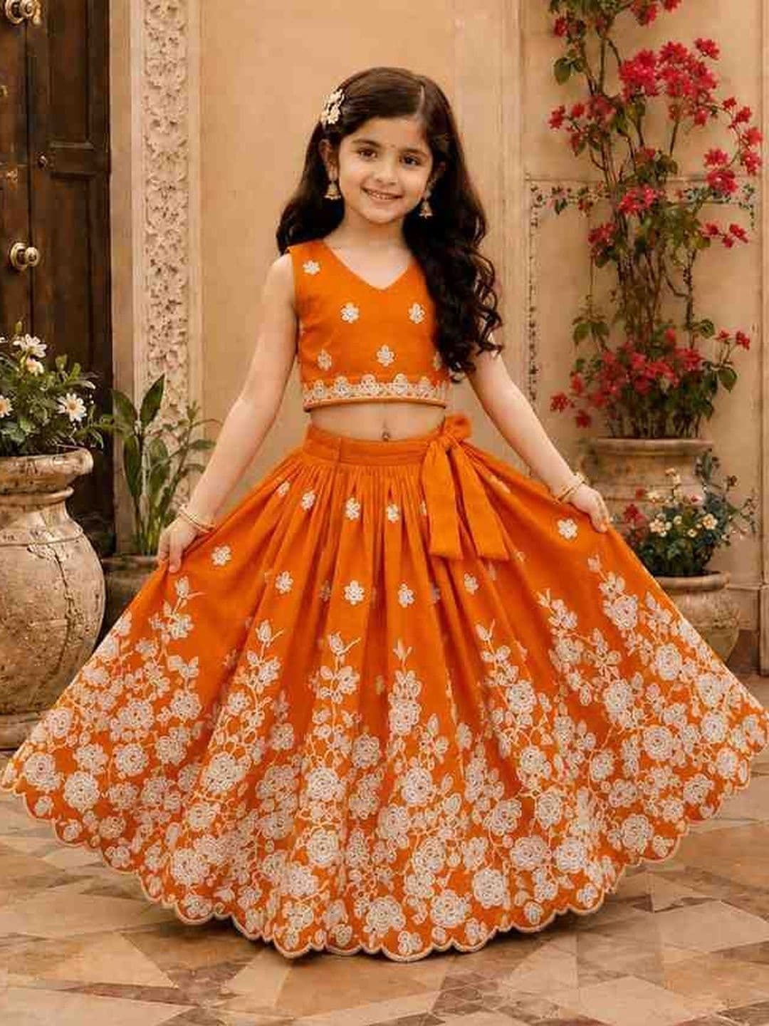 KALINI Girls Embroidered Thread Work Ready to Wear Lehenga & - view 1