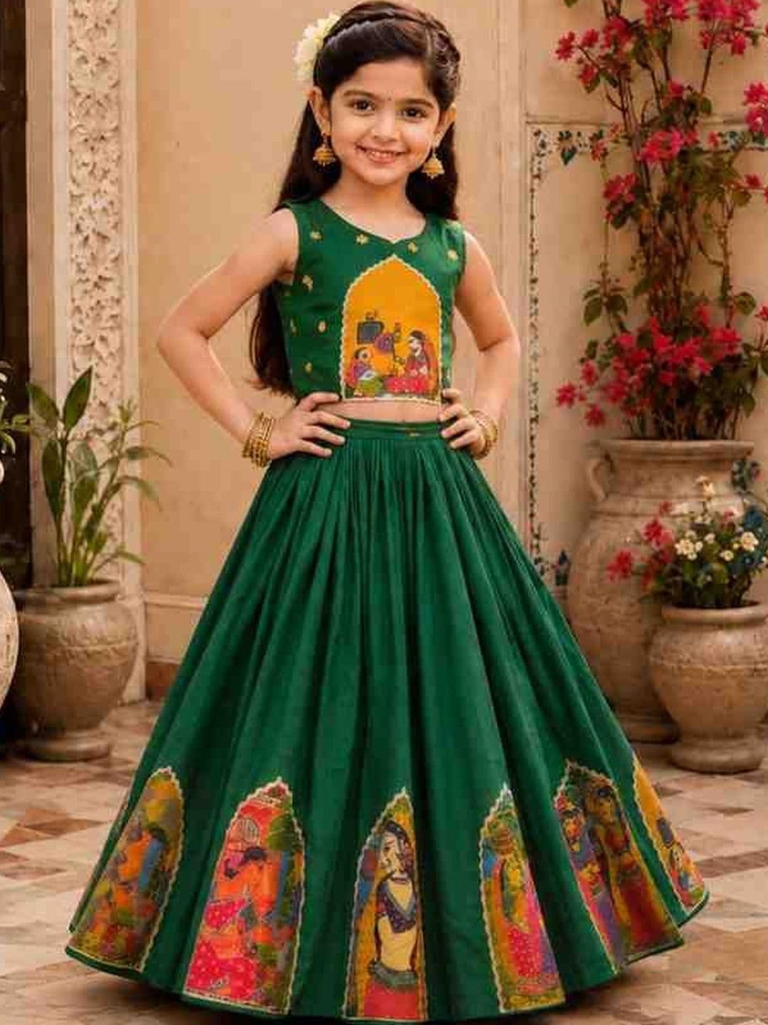 KALINI Girls Printed Tie and Dye Ready to Wear Lehenga & - view 1