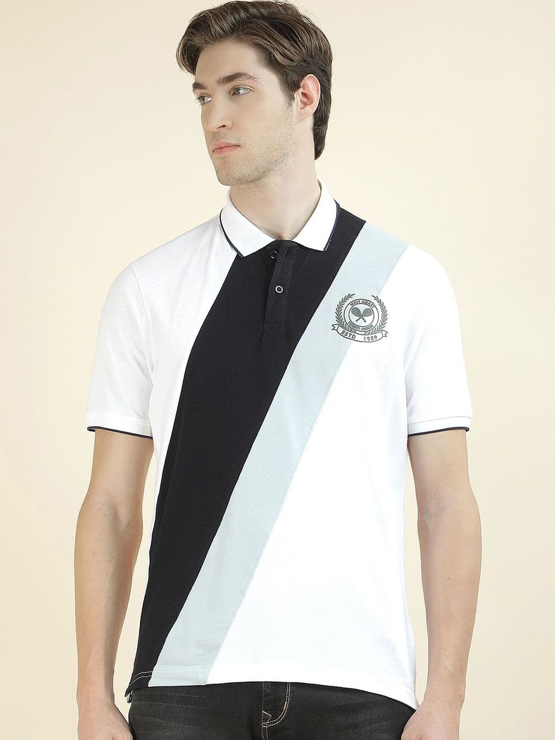 Cantabil Men Brand Logo Colourblocked Polo Collar Pockets T-shirt - view 1