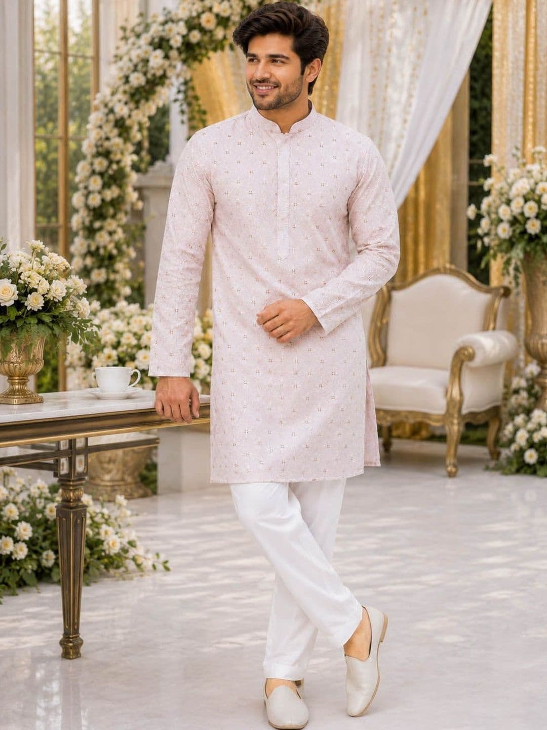 House of Pataudi Embroidered Mandarin Collar Straight Kurta - view 1