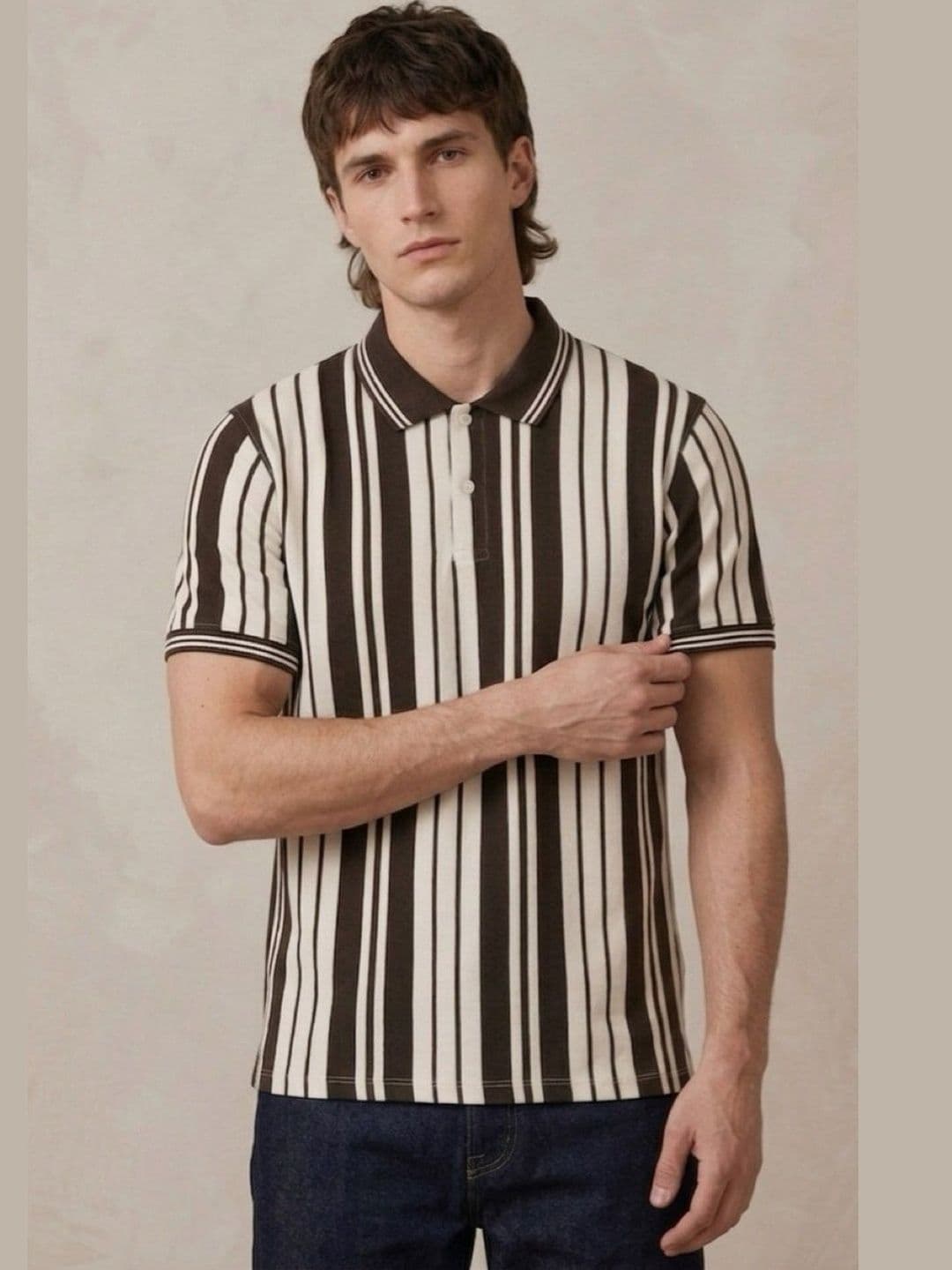 HERE&NOW Men Striped Polo Collar T-shirt - view 1