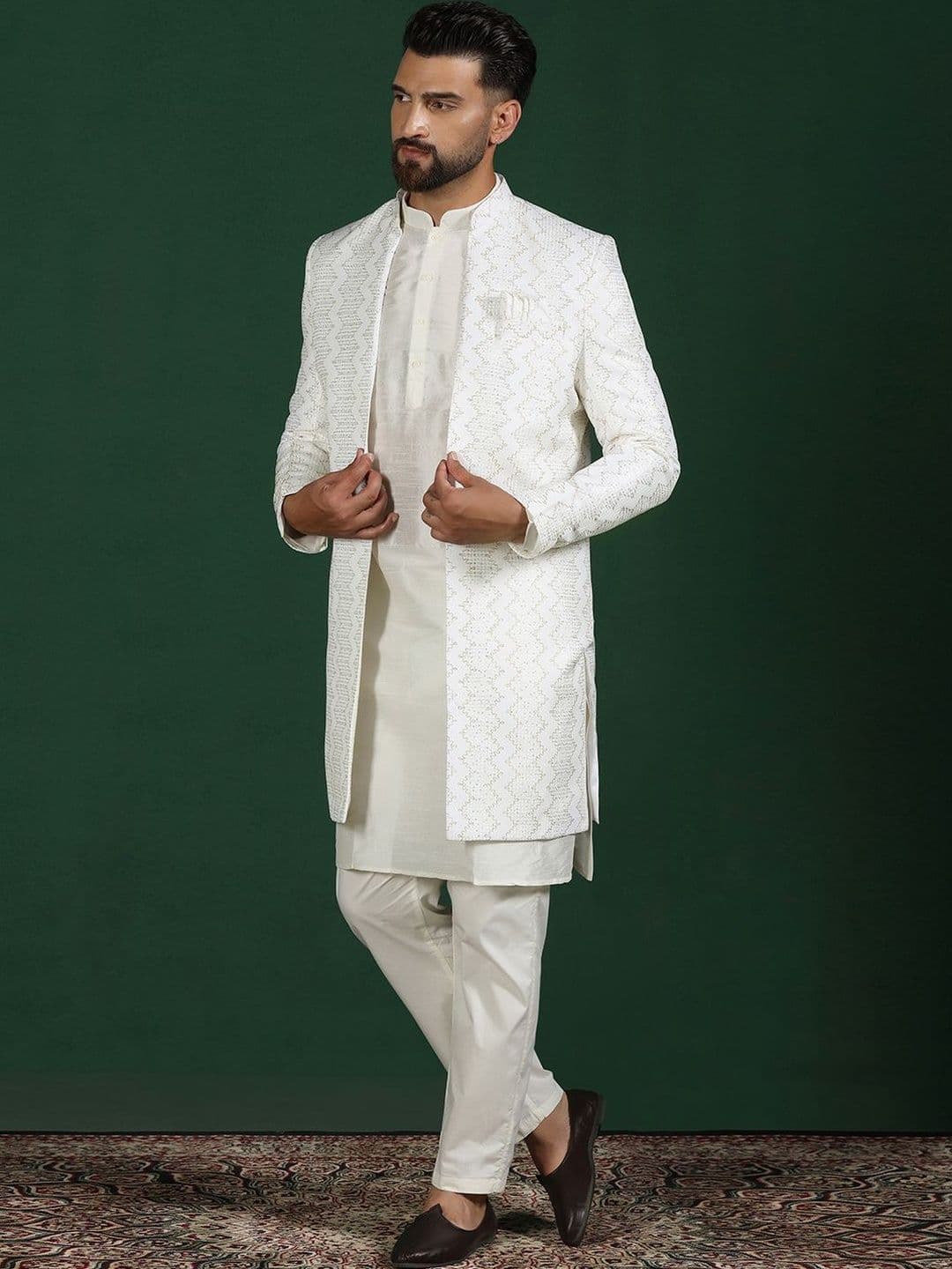 SOURAGYA Embroidered Mandarin Collar Sherwani - view 1