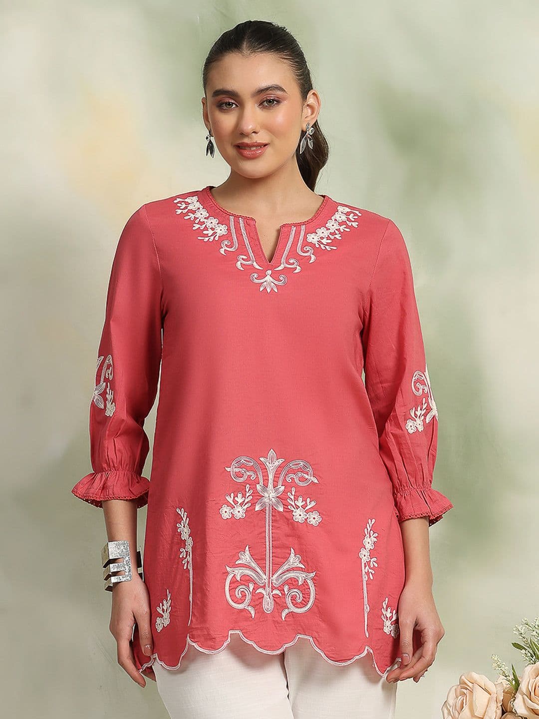 Nayam By Lakshita Women Floral Embroidered Round Neck Top - view 1