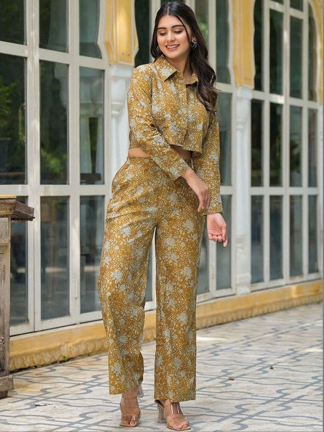 Sangria Floral Cotton Printed Shirt with Trousers - view 1