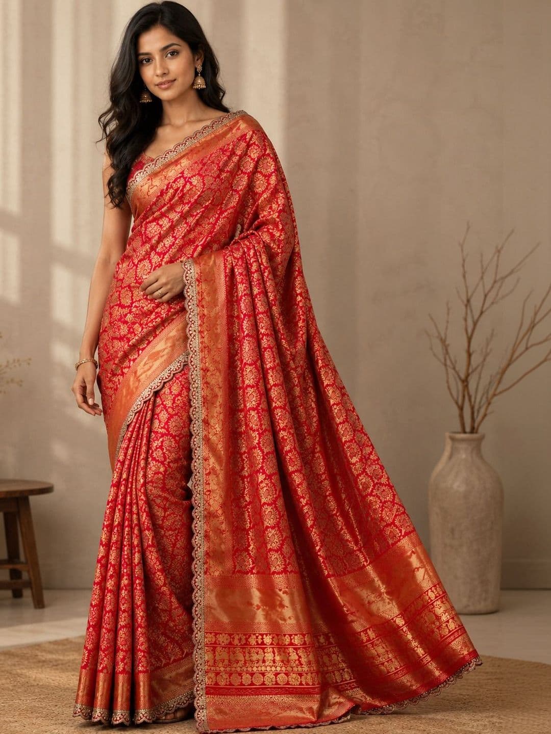 P K SAREES Ethnic Motifs Zari Silk Blend Heavy Work Banarasi Saree - view 1