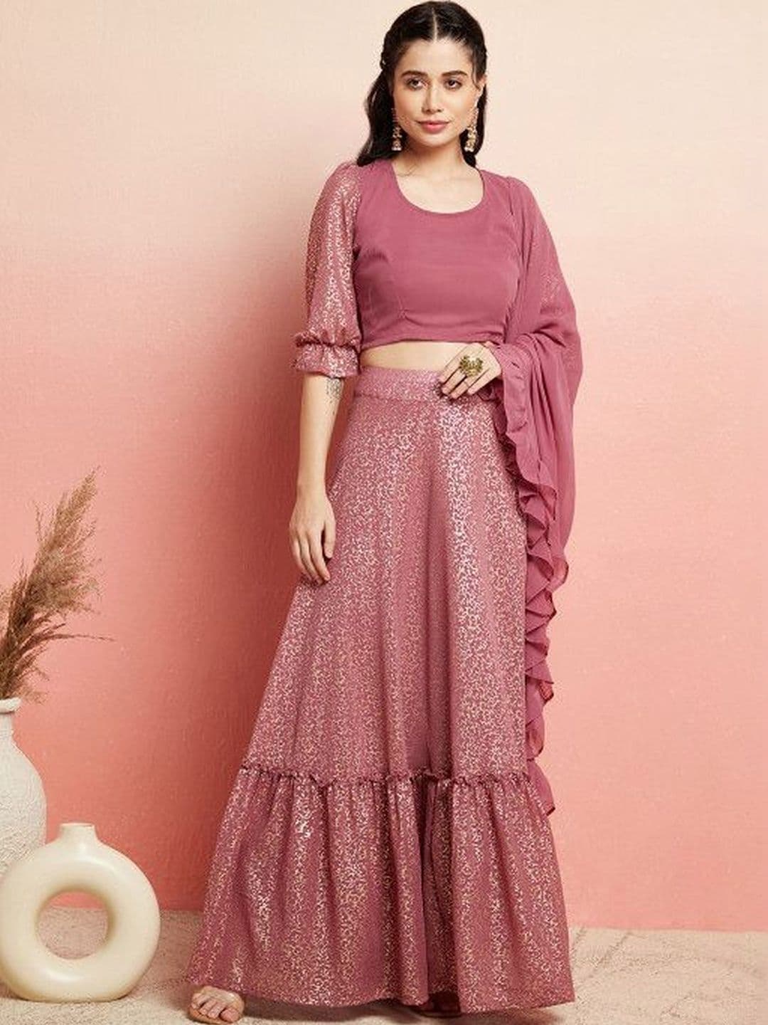 Sangria Poly Round Neck Flared Lehenga Choli - view 1