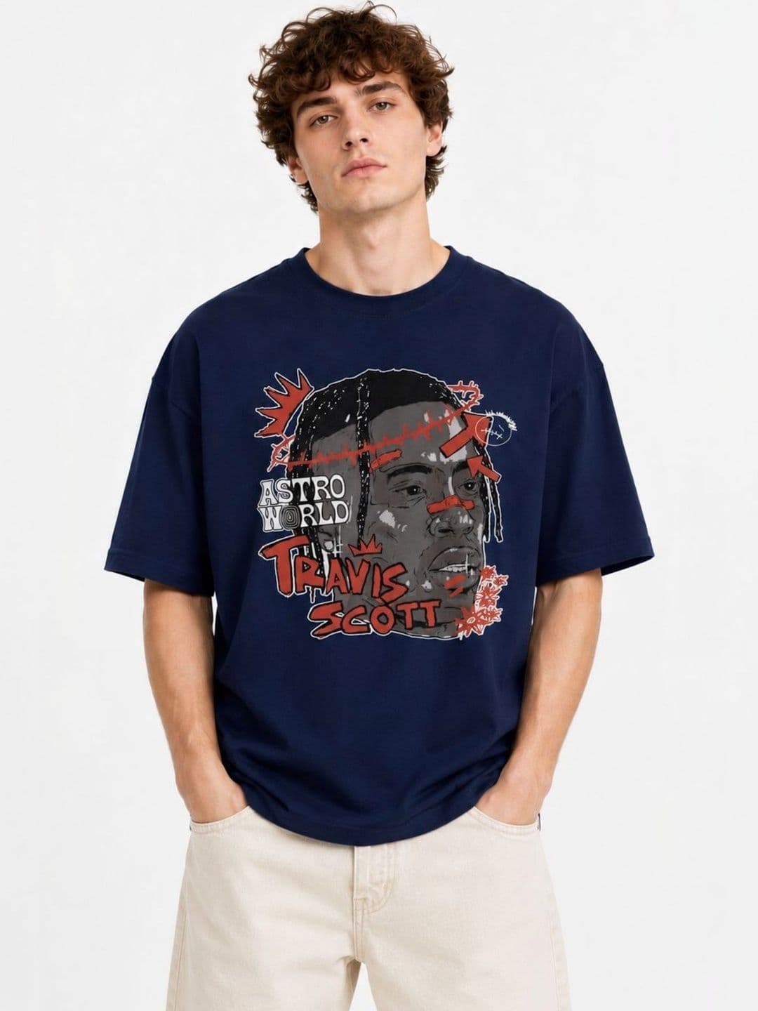 CAPTCHA Graphic Travis Scott Printed Drop-Shoulder Sleeves Pure Cotton Oversized T-shirt - view 1