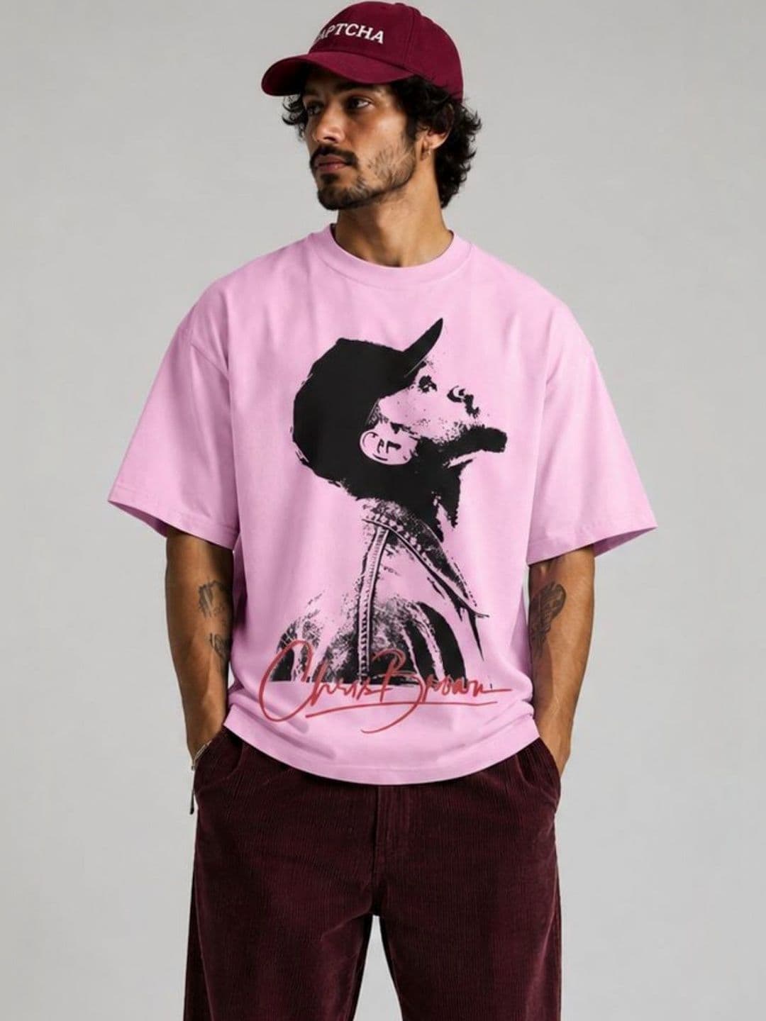 CAPTCHA Graphic Chris Brown Printed Drop-Shoulder Sleeves Pure Cotton Oversized T-shirt - view 1