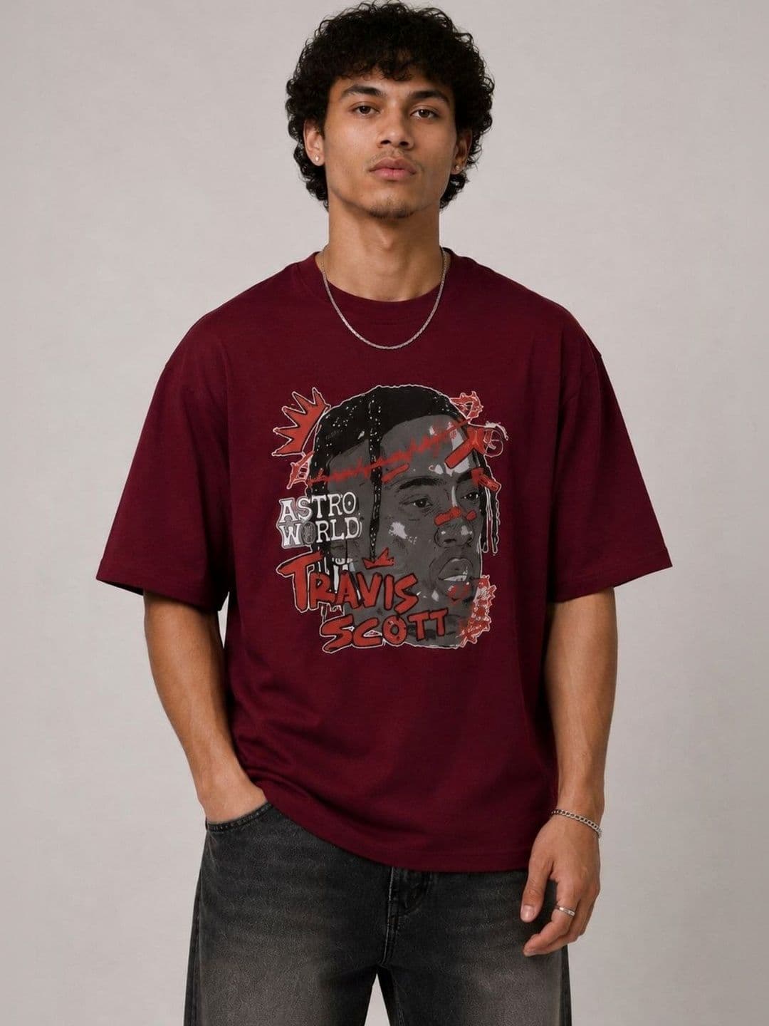 CAPTCHA Graphic Travis Scott Printed Drop-Shoulder Sleeves Pure Cotton Oversized T-shirt - view 1