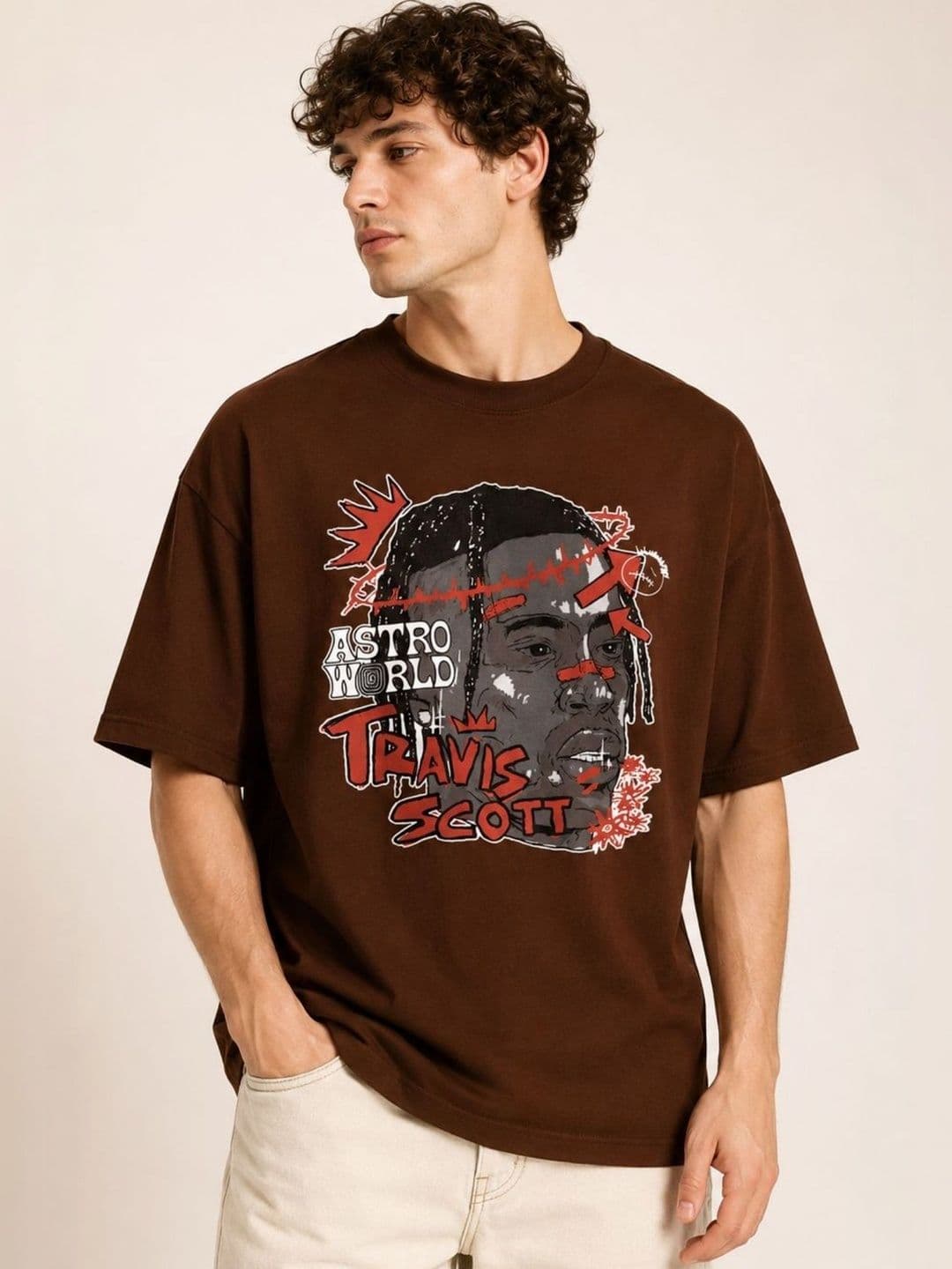 CAPTCHA Graphic Travis Scott Printed Drop-Shoulder Sleeves Pure Cotton Oversized T-shirt - view 1