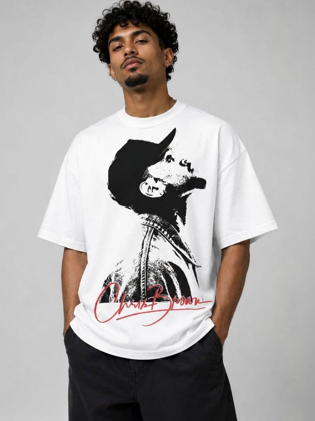 CAPTCHA Graphic Chris Brown Printed Drop-Shoulder Sleeves Pure Cotton Oversized T-shirt - view 1