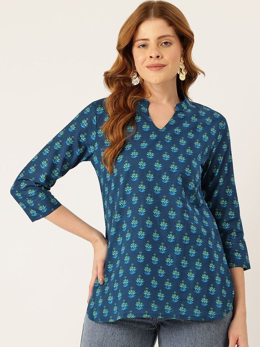 FERANOID Botanical Printed Pure Cotton Blend Kurti - view 1