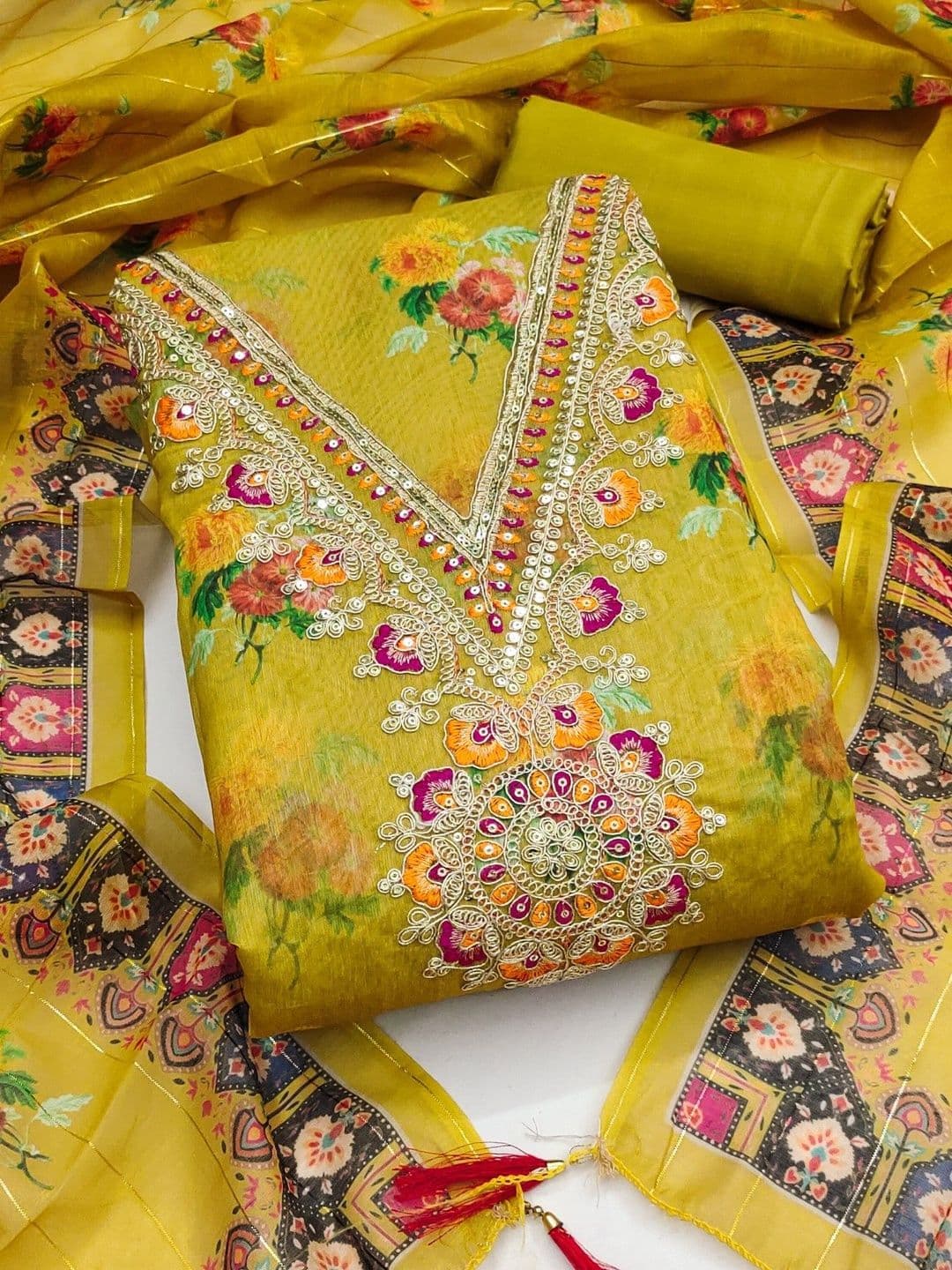 Rangtulika Ethnics Printed Organza Unstitched Dress Material - view 1