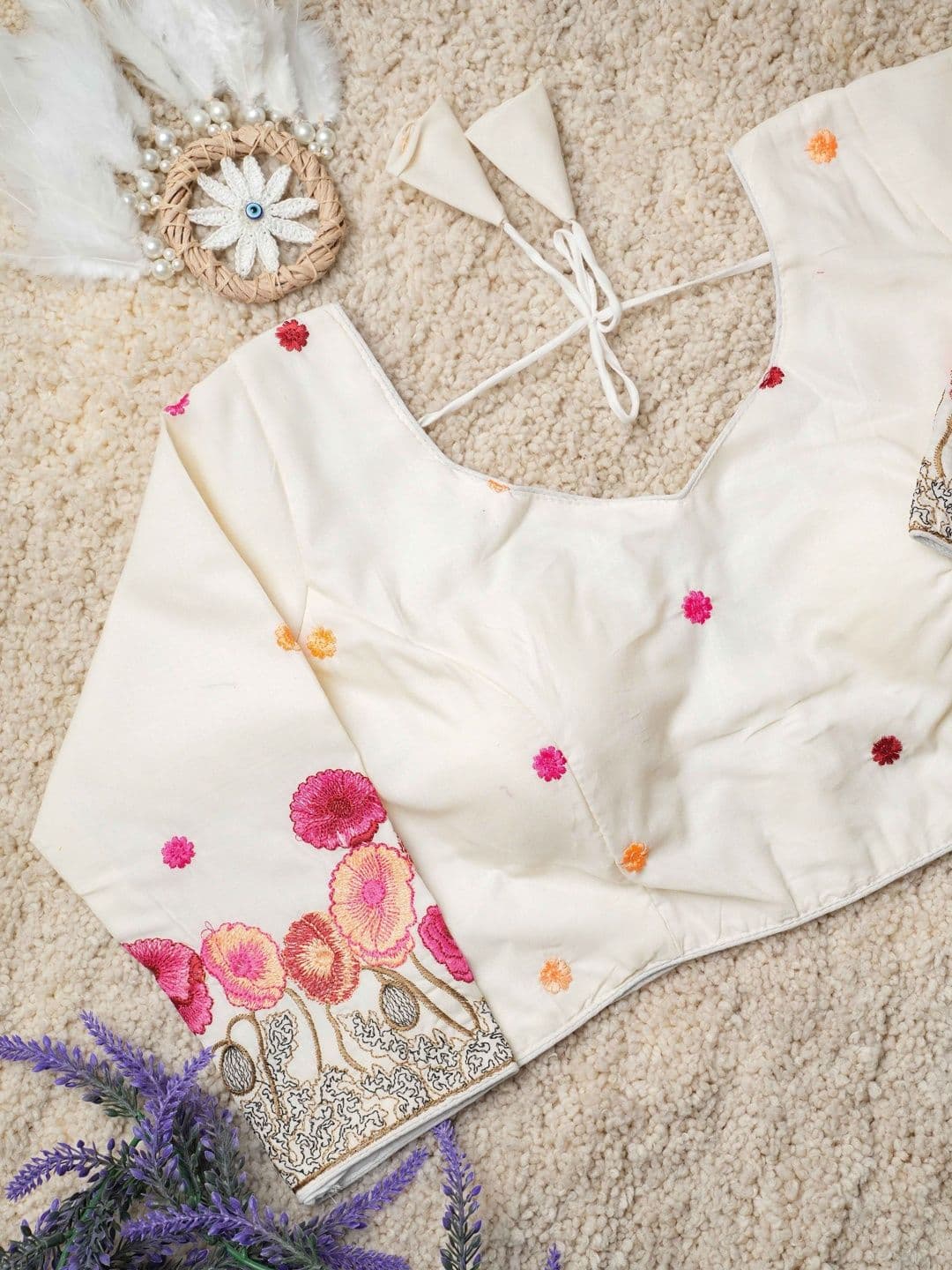 Leela Fashion Cotton Embroidered Thread Work Saree Blouse - view 1