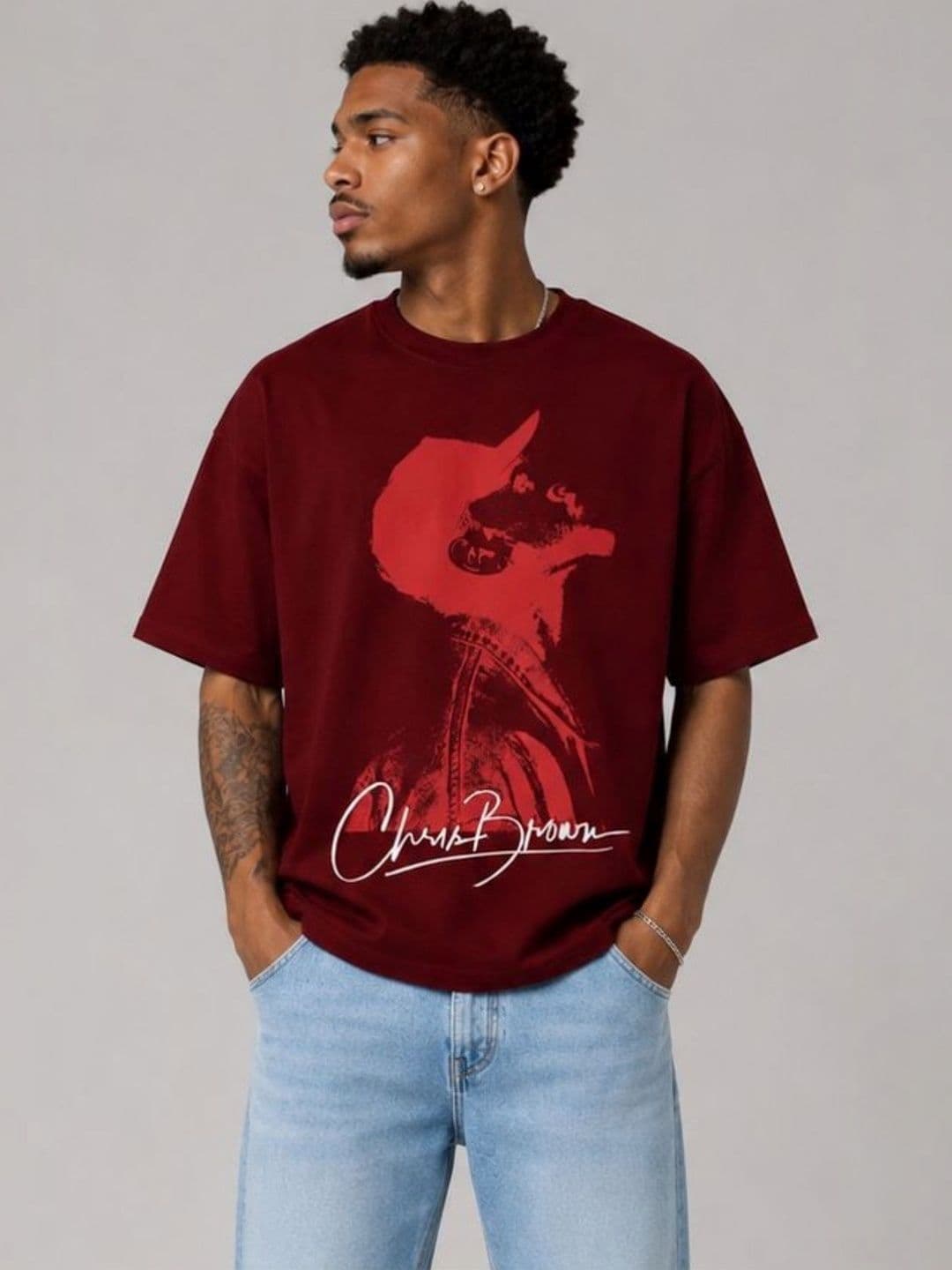 CAPTCHA Graphic Chris Brown Printed Drop-Shoulder Sleeves Pure Cotton Oversized T-shirt - view 1
