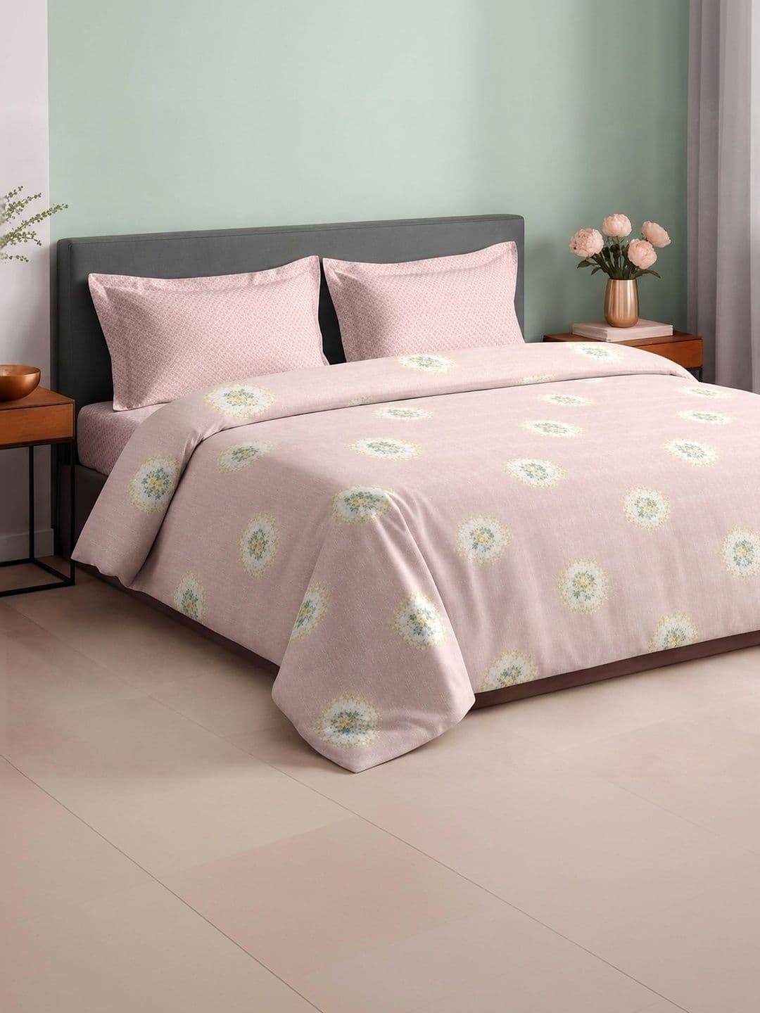 Sangria Pink Floral Pure Cotton Soft Feel 210 TC Super King Fine Bedsheets - view 1