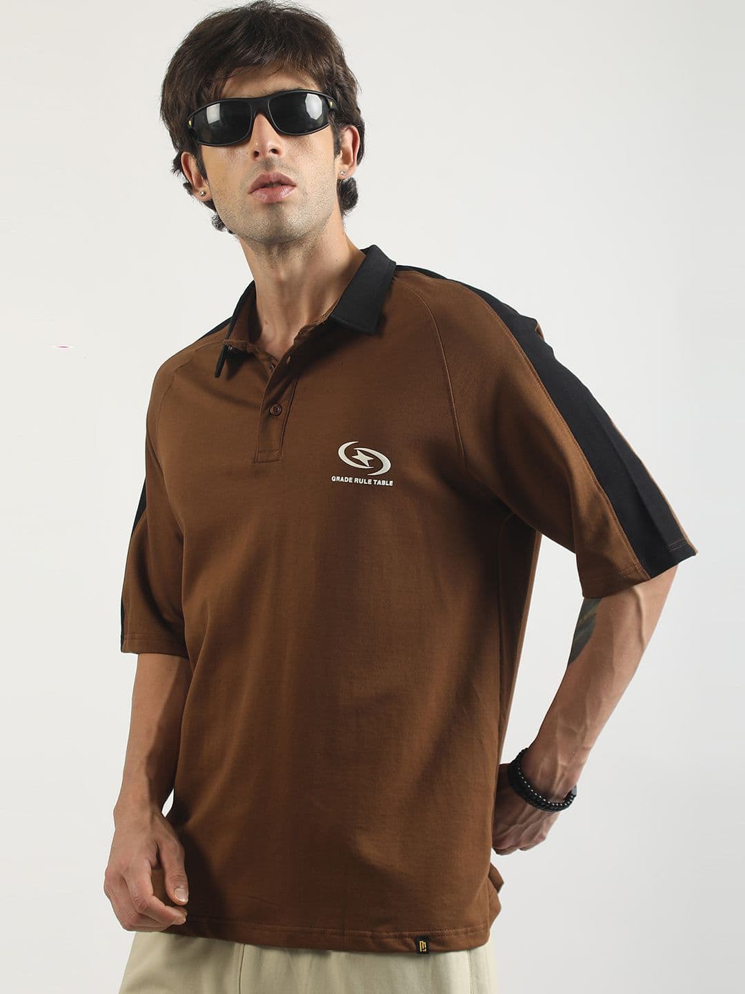 Maniac Men Brand Logo Colourblocked Polo Collar Pockets T-shirt - view 1
