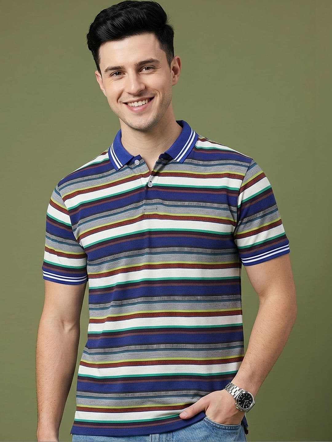 Kook N Keech Men Striped Polo Collar T-shirt - view 1