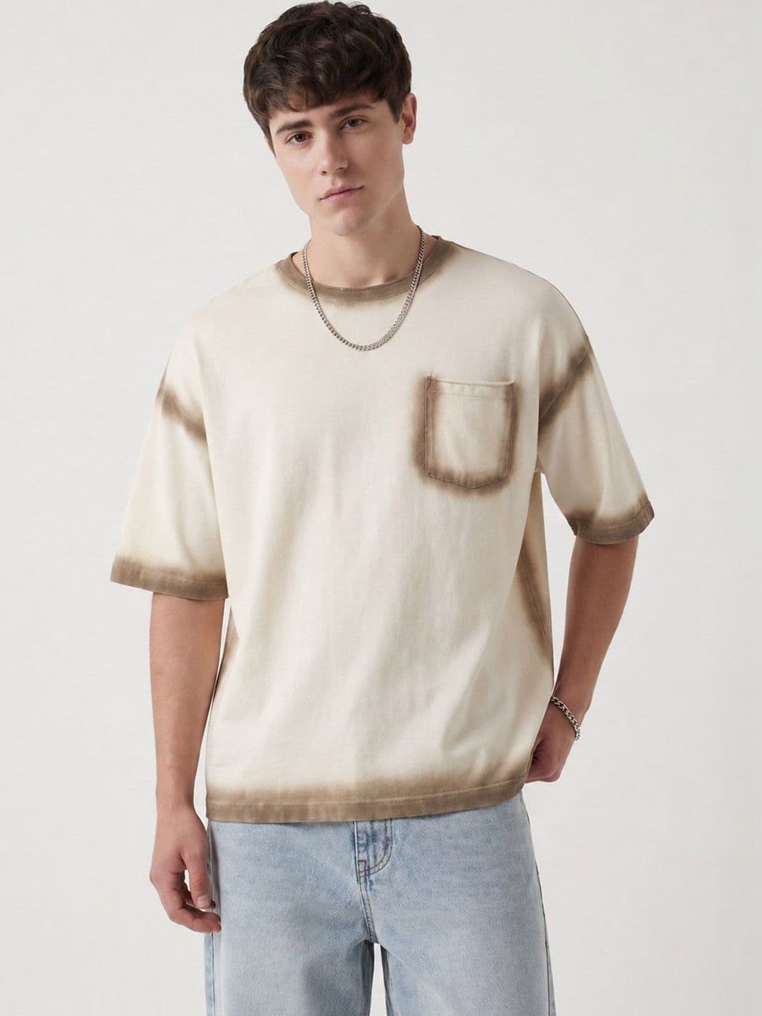 Crazymonk Round Neck Cotton Oversized T-shirt - view 1