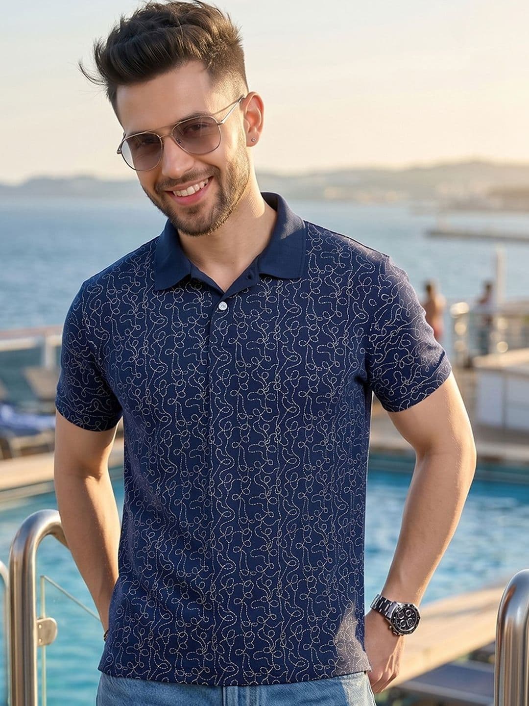 Mast & Harbour Men Printed Polo Collar T-shirt - view 1