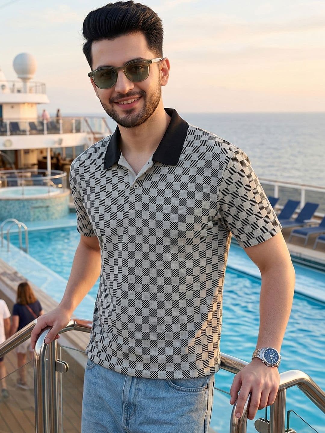Kook N Keech Men Checked Polo Collar T-shirt - view 1