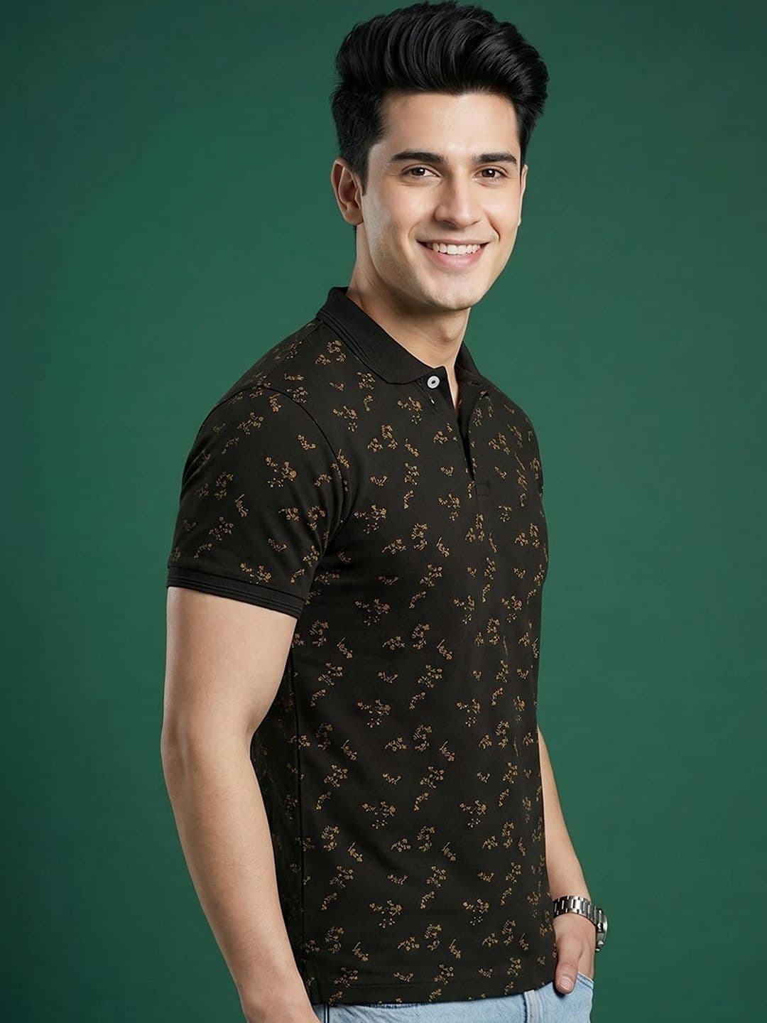 Mast & Harbour Floral Printed Polo Collar Short Sleeves T-shirt - view 1