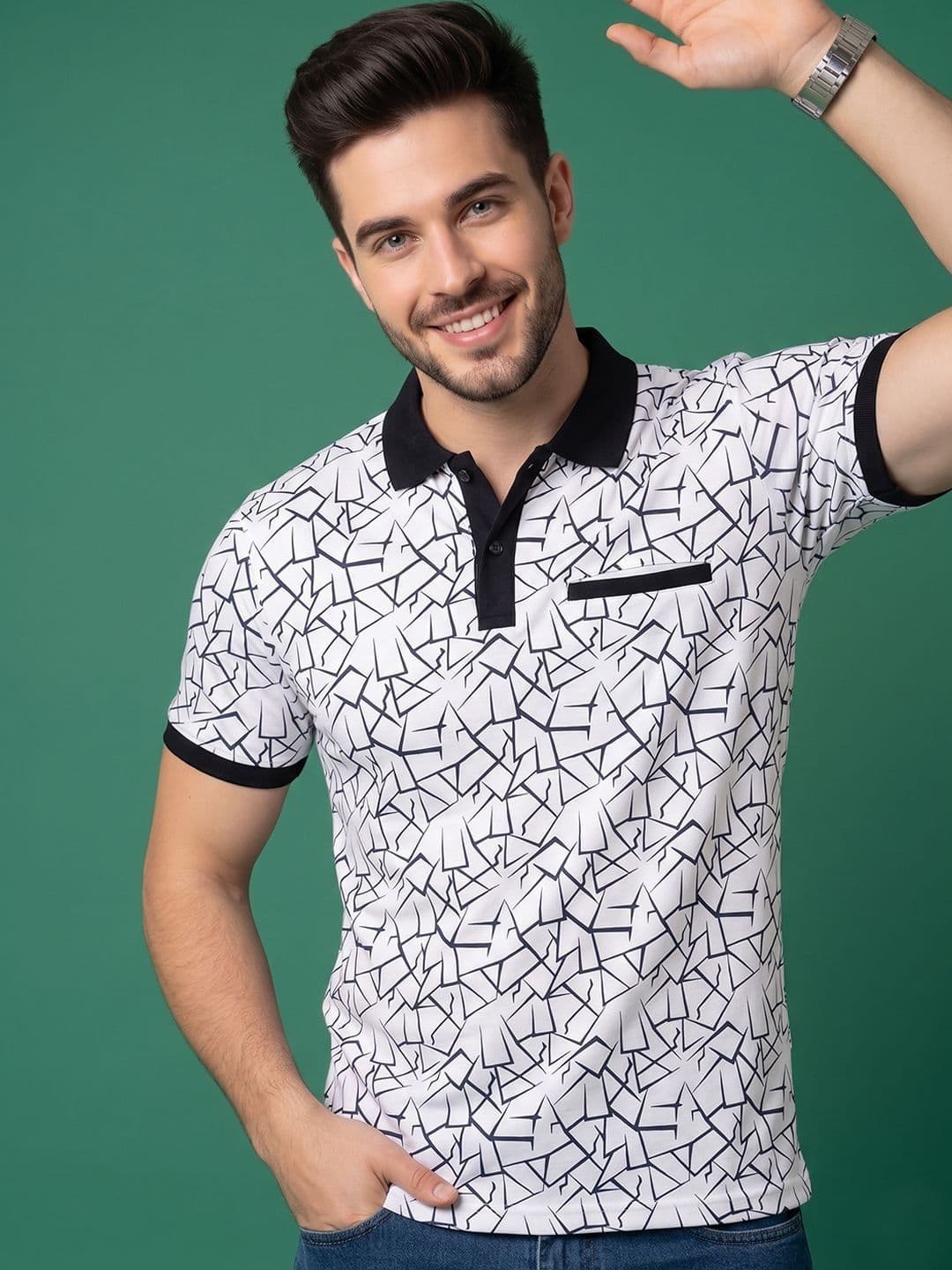 Mast & Harbour Men Printed Polo Collar Pockets T-shirt - view 1