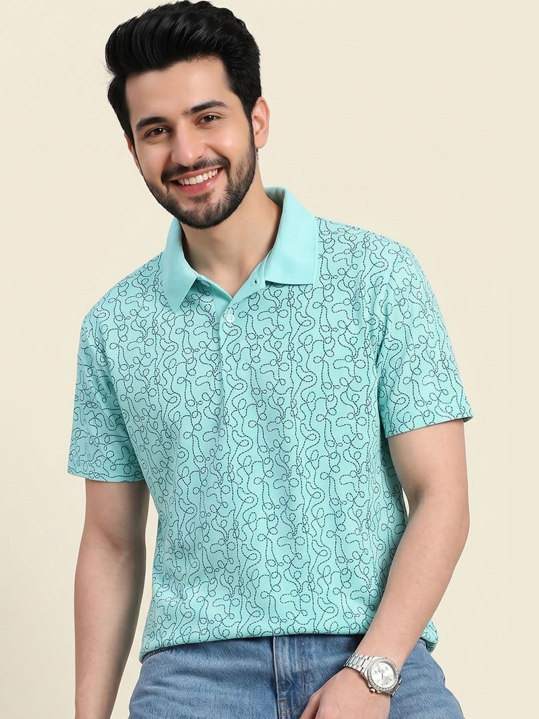 Mast & Harbour Abstract Printed Polo Collar Short Sleeves T-shirt - view 1