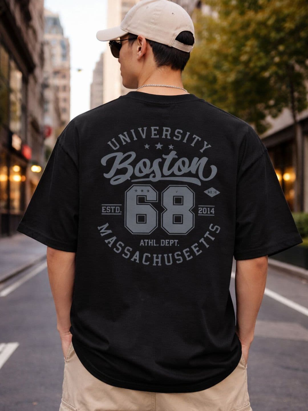 HASTEN Men Oversized Boston 68 Print Loose Fit Casual Cotton Tshirts - view 1