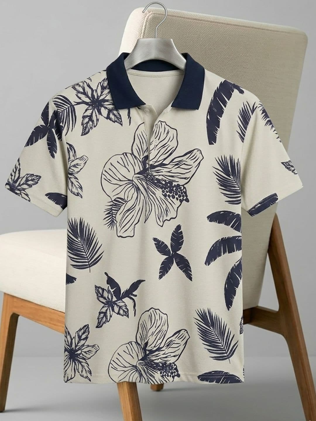 Mast & Harbour Men Floral Printed Polo Collar Tropical T-shirt - view 1
